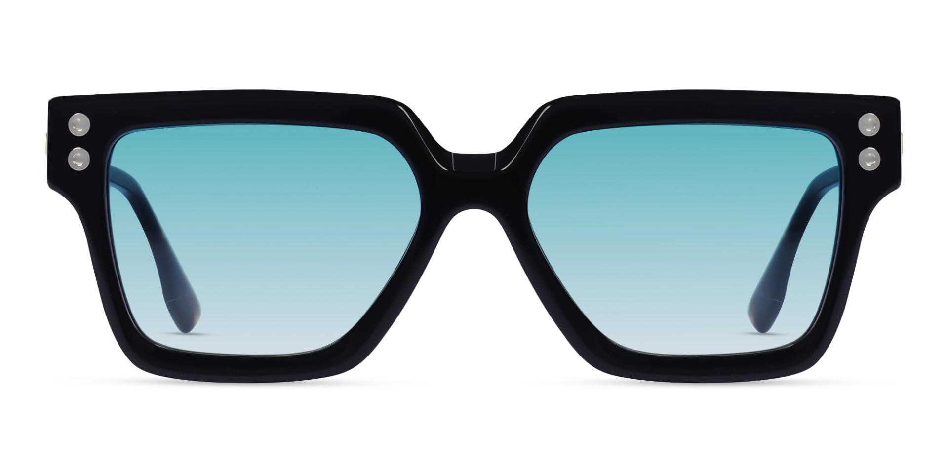 Oversized Black & Blue Frame With Blue Tint Sunglasses-1