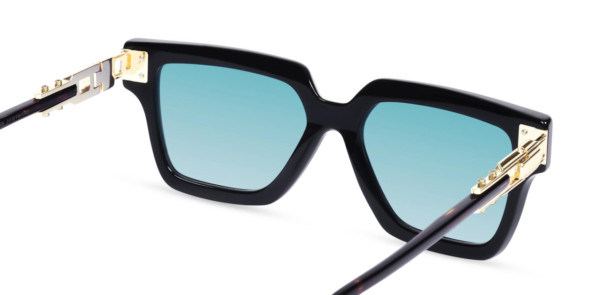 Oversized Black & Blue Frame With Blue Tint Sunglasses-5