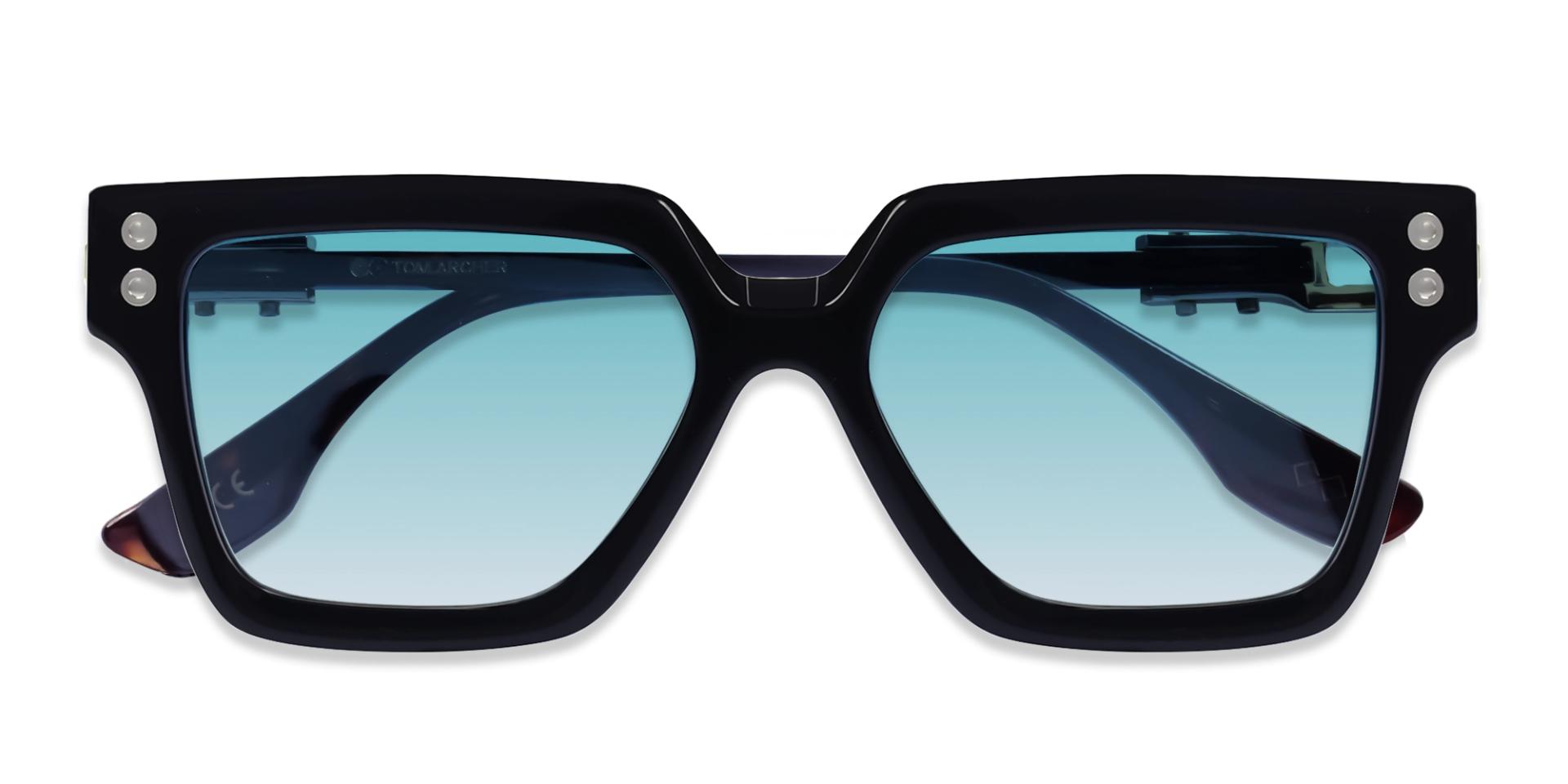 Oversized Black & Blue Frame With Blue Tint Sunglasses-6