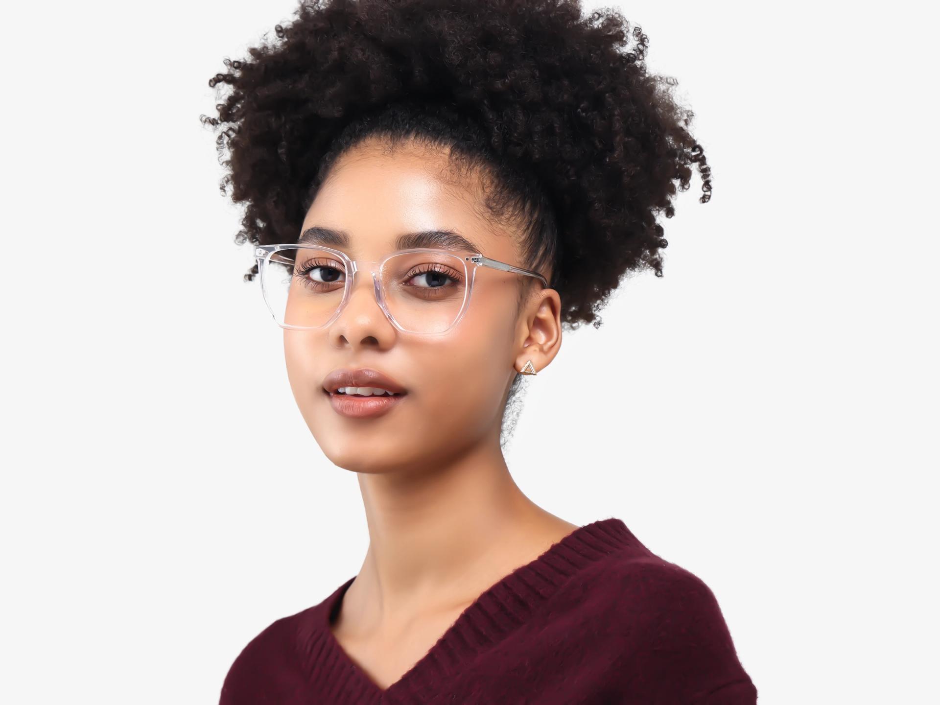 Geometric Crystal Clear Frame With Green & Yellow Clip-on