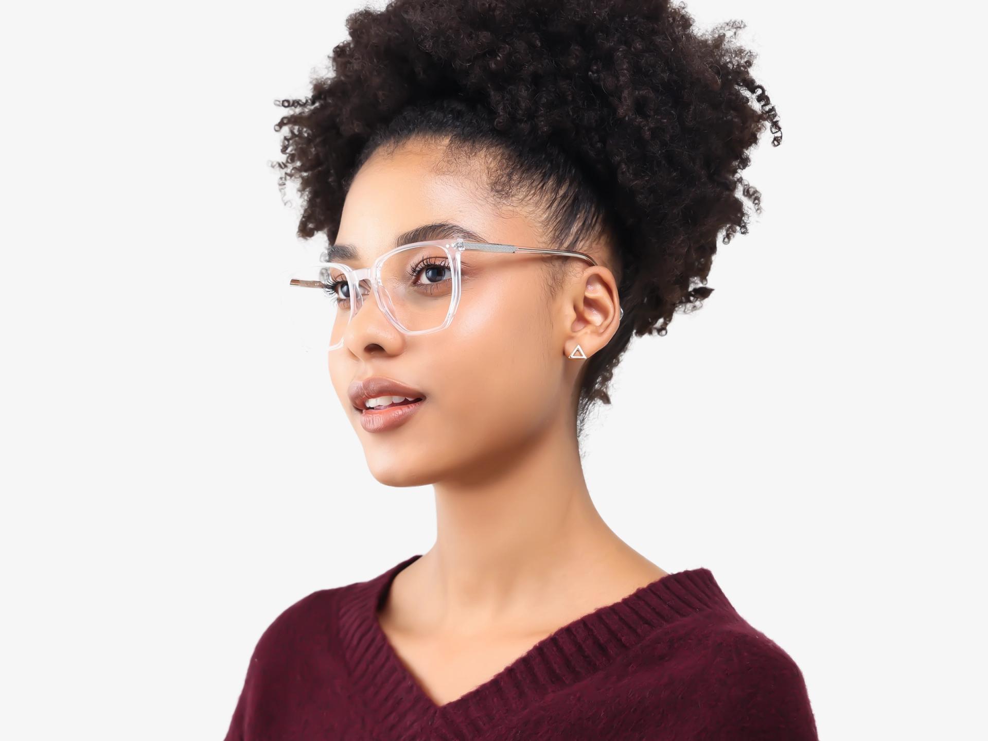 Geometric Crystal Clear Frame With Green & Yellow Clip-on
