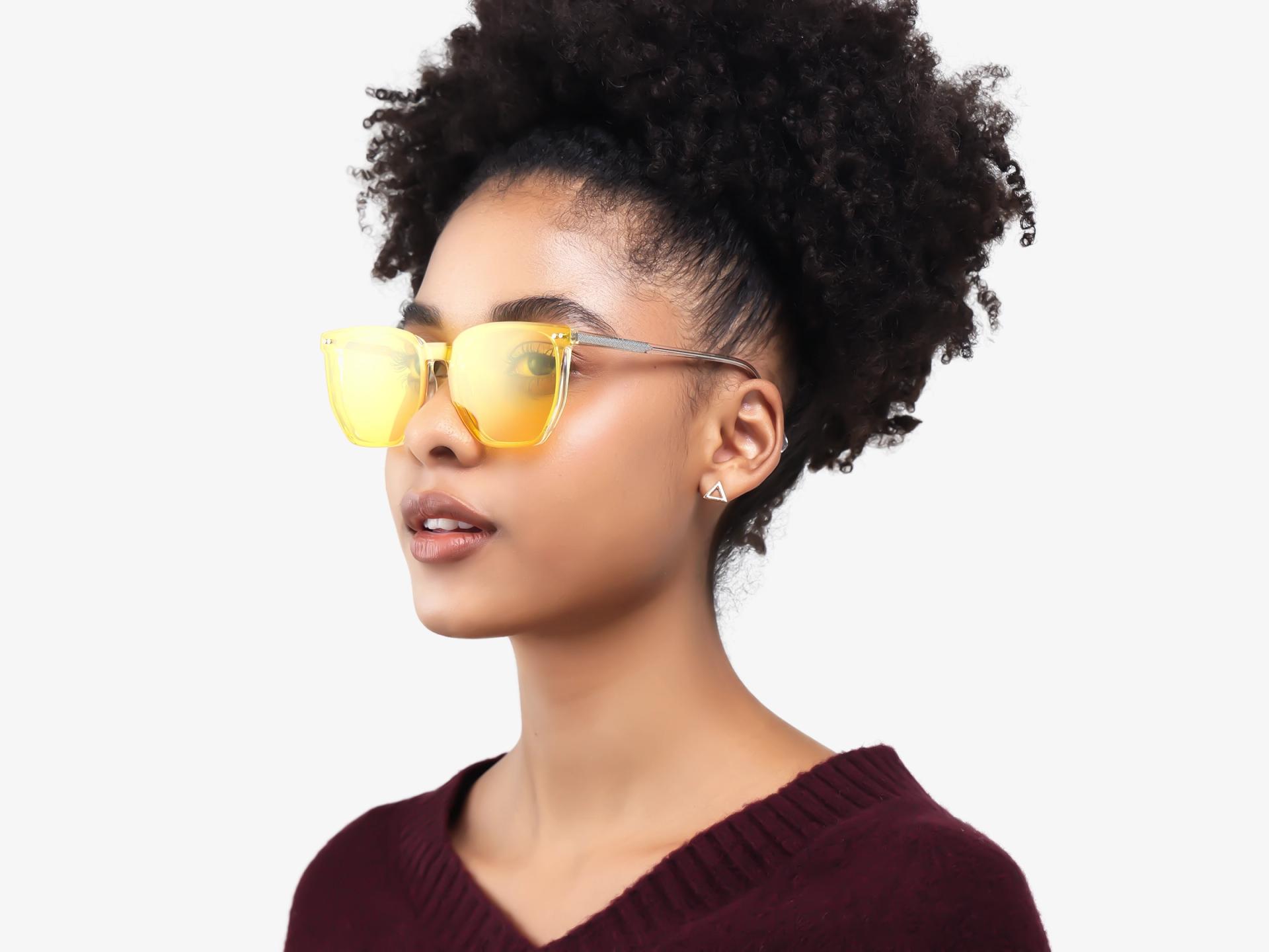 Geometric Crystal Clear Frame With Green & Yellow Clip-on