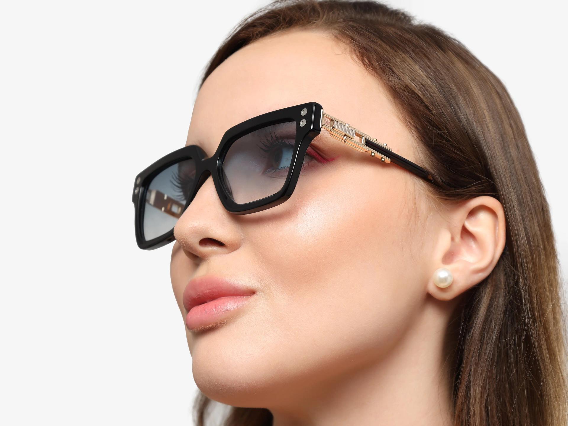 Oversized Black & Blue Frame With Blue Tint Sunglasses-1