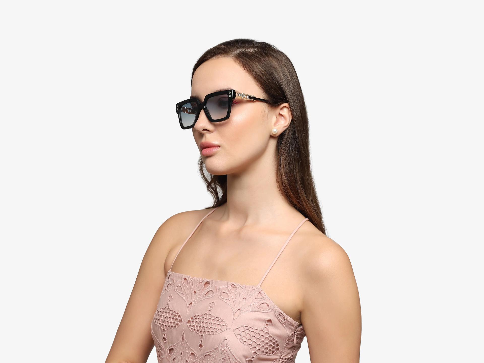 Oversized Black & Blue Frame With Blue Tint Sunglasses-1