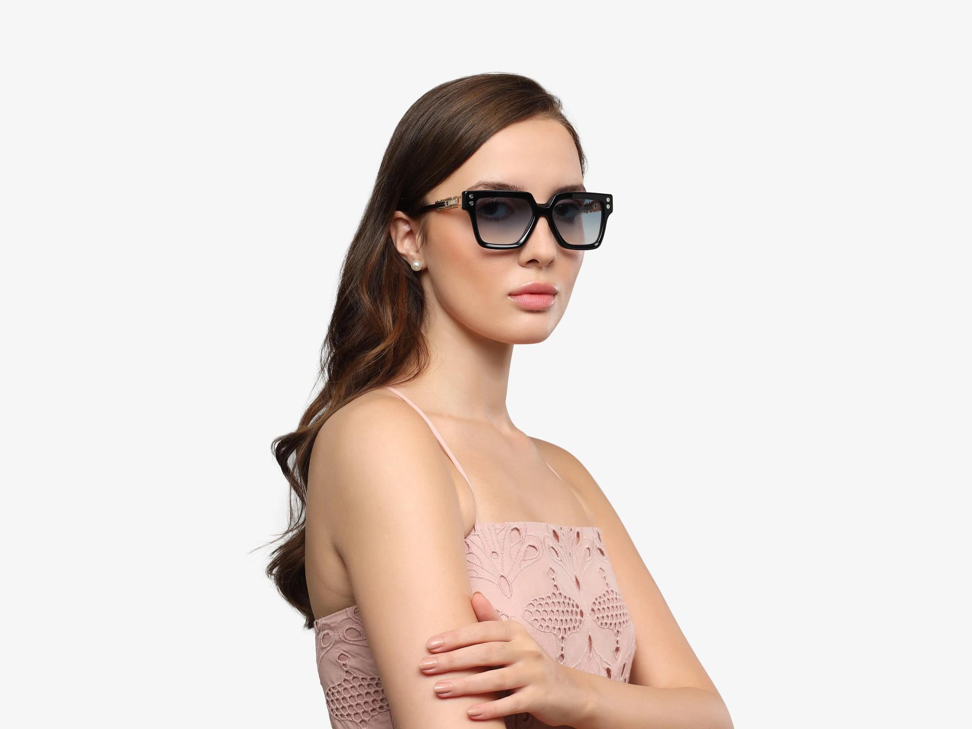 Oversized Black & Blue Frame With Blue Tint Sunglasses-1