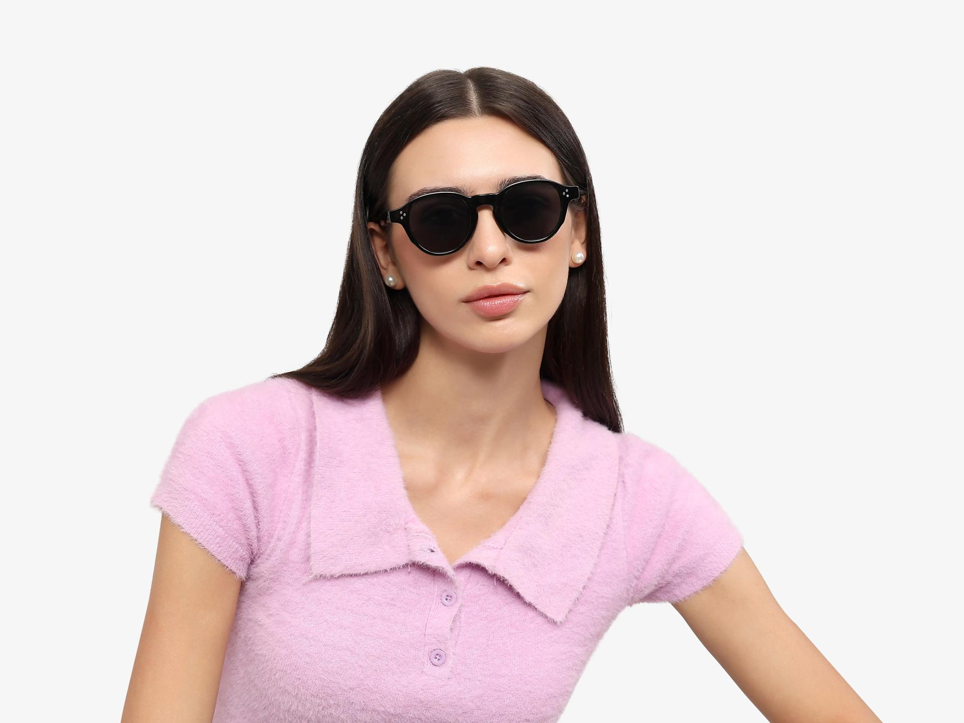 Round Black Keyhole Frame With Grey Tint Sunglasses-1