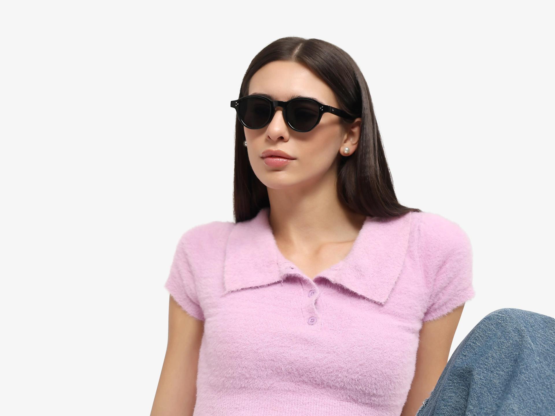 Round Black Keyhole Frame With Grey Tint Sunglasses-1