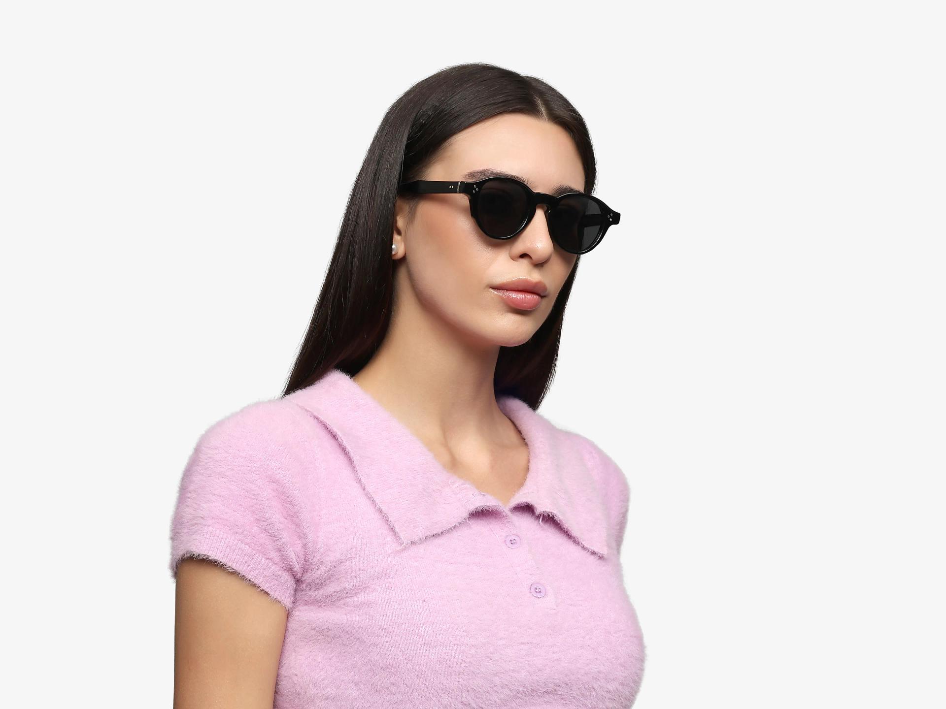 Round Black Keyhole Frame With Grey Tint Sunglasses-1