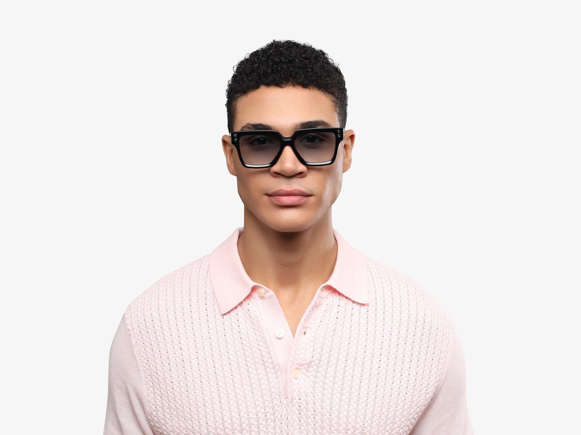 Oversized Black & Blue Frame With Blue Tint Sunglasses-1