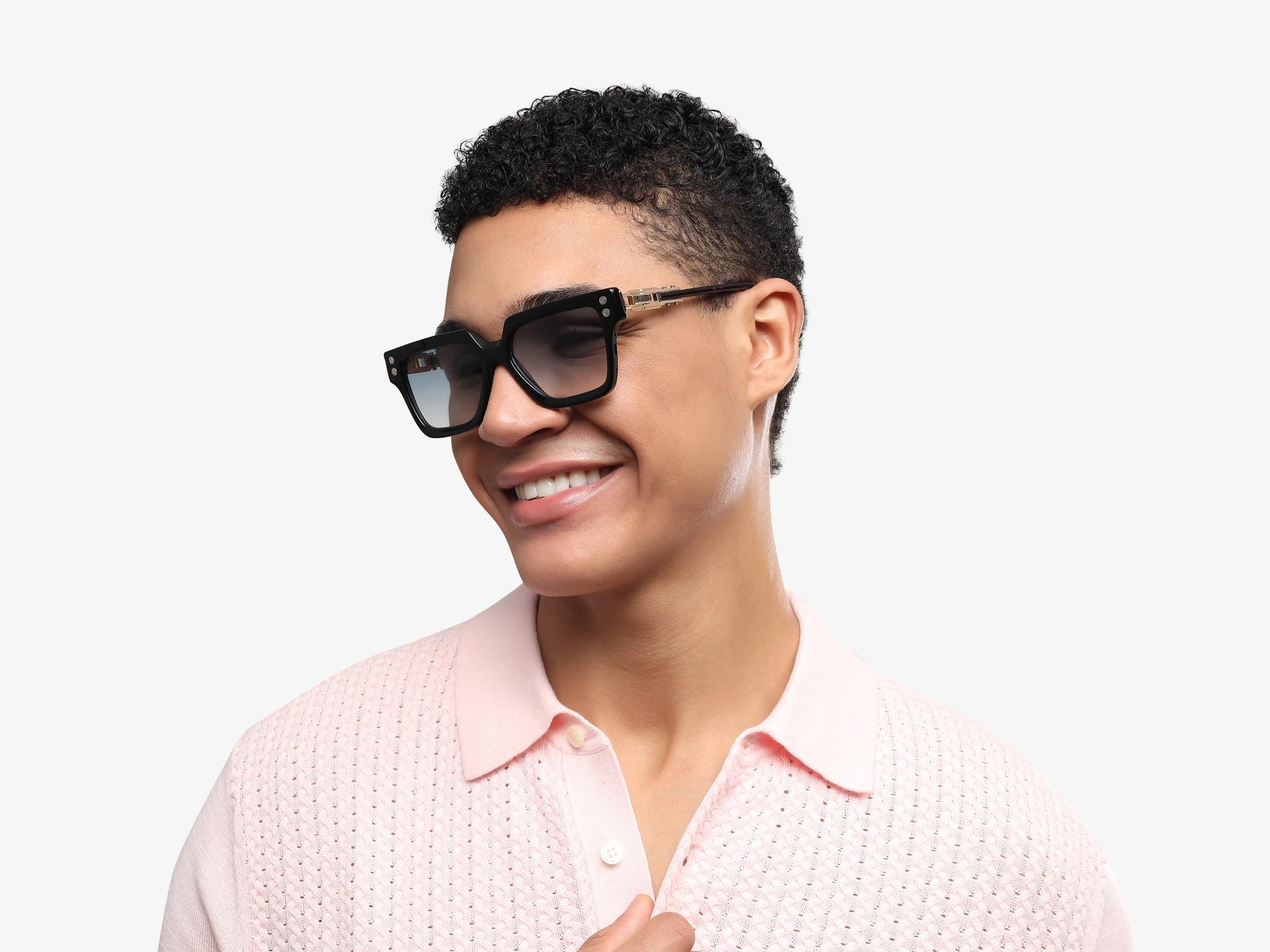 Oversized Black & Blue Frame With Blue Tint Sunglasses-1