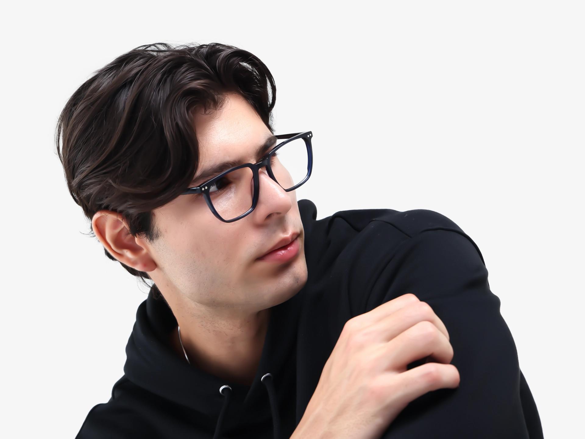 Navy Blue Magnetic Clip-On Glasses – Green & Yellow