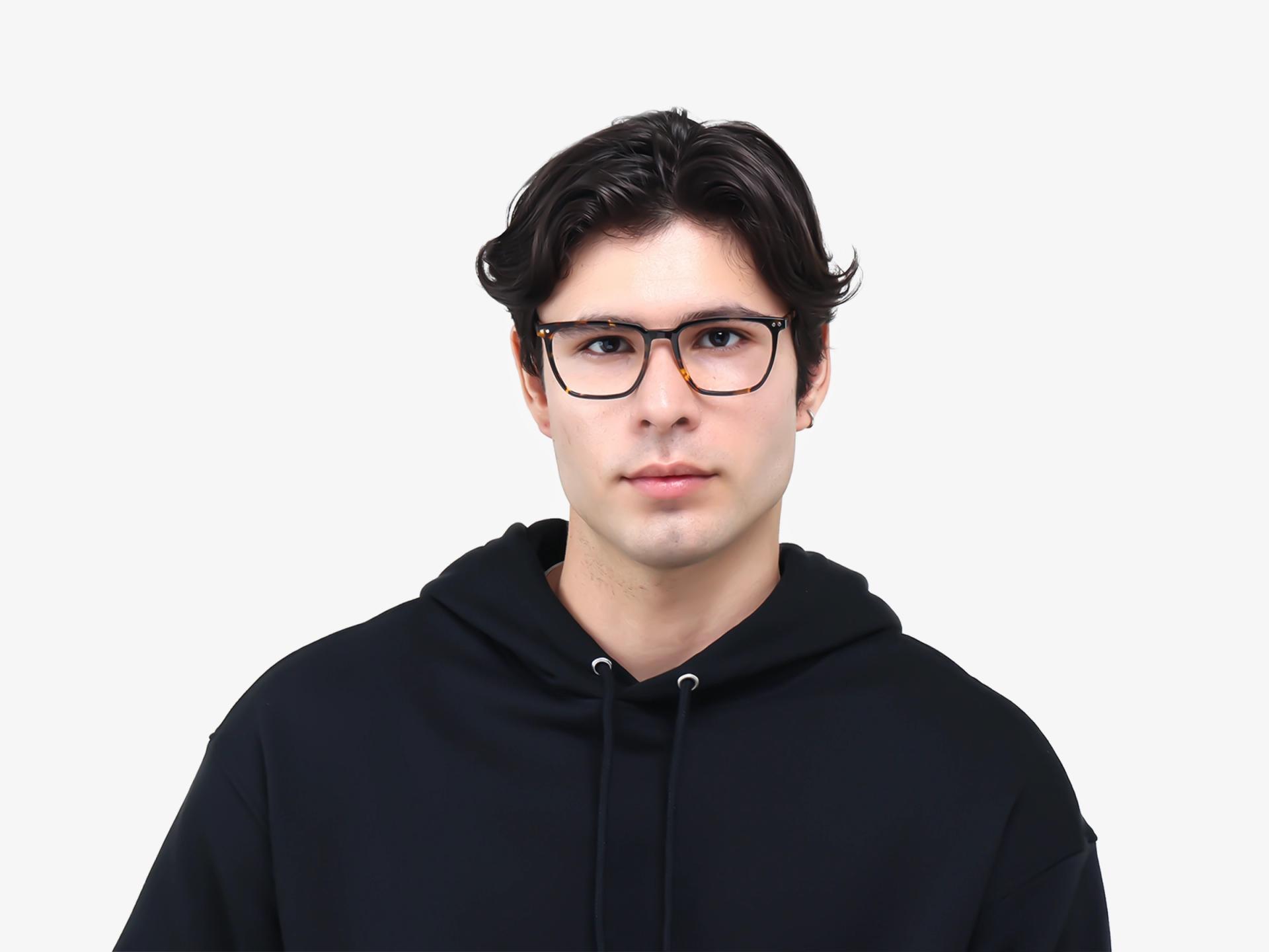 Square Tortoise Green & Yellow Clip-On Glasses