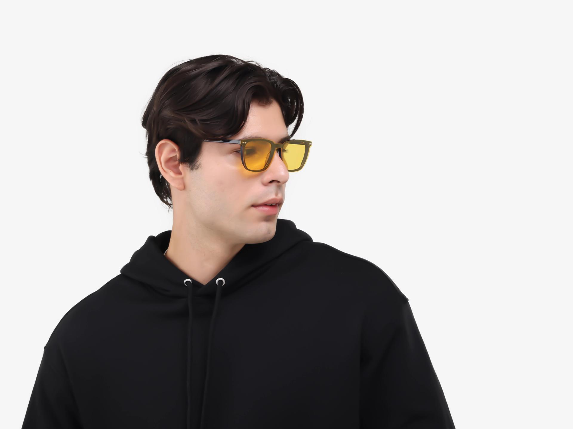 Navy Blue Magnetic Clip-On Glasses – Green & Yellow
