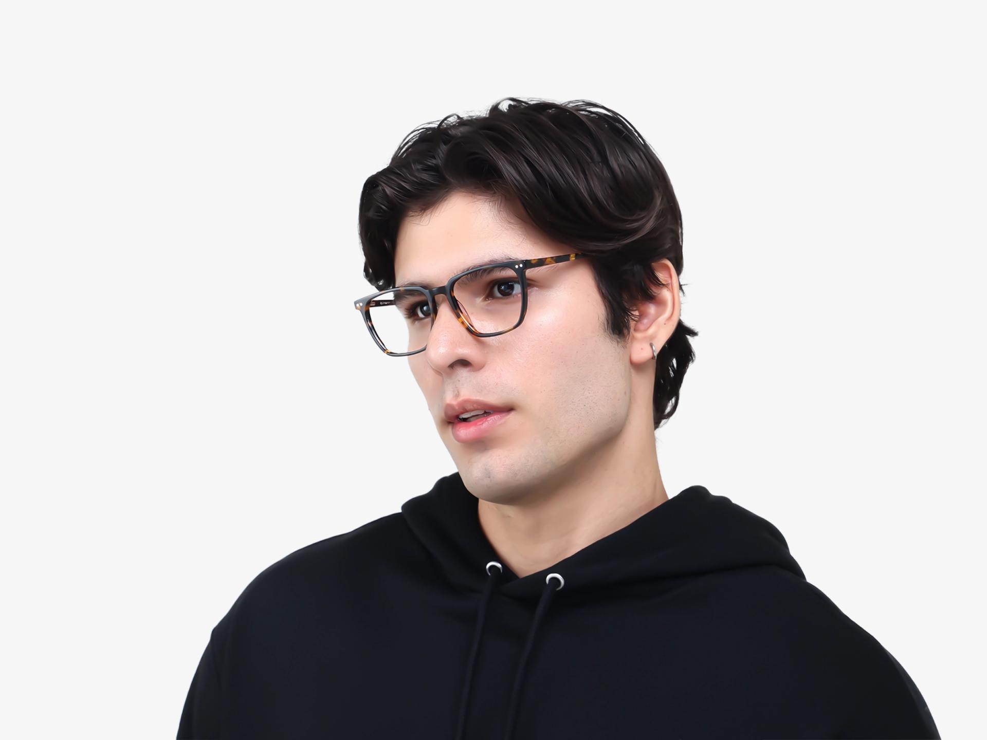 Square Tortoise Green & Yellow Clip-On Glasses