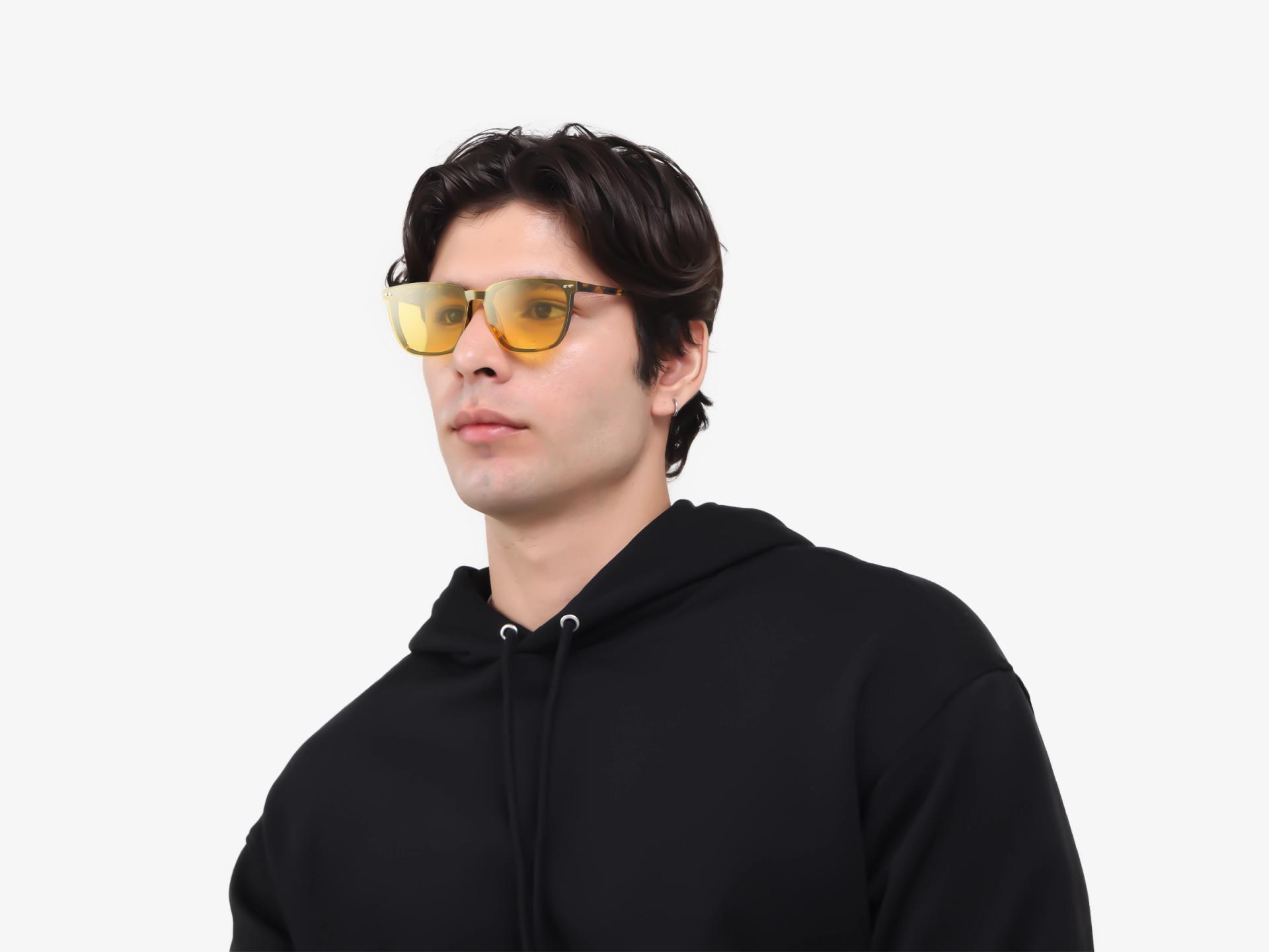 Square Tortoise Green & Yellow Clip-On Glasses