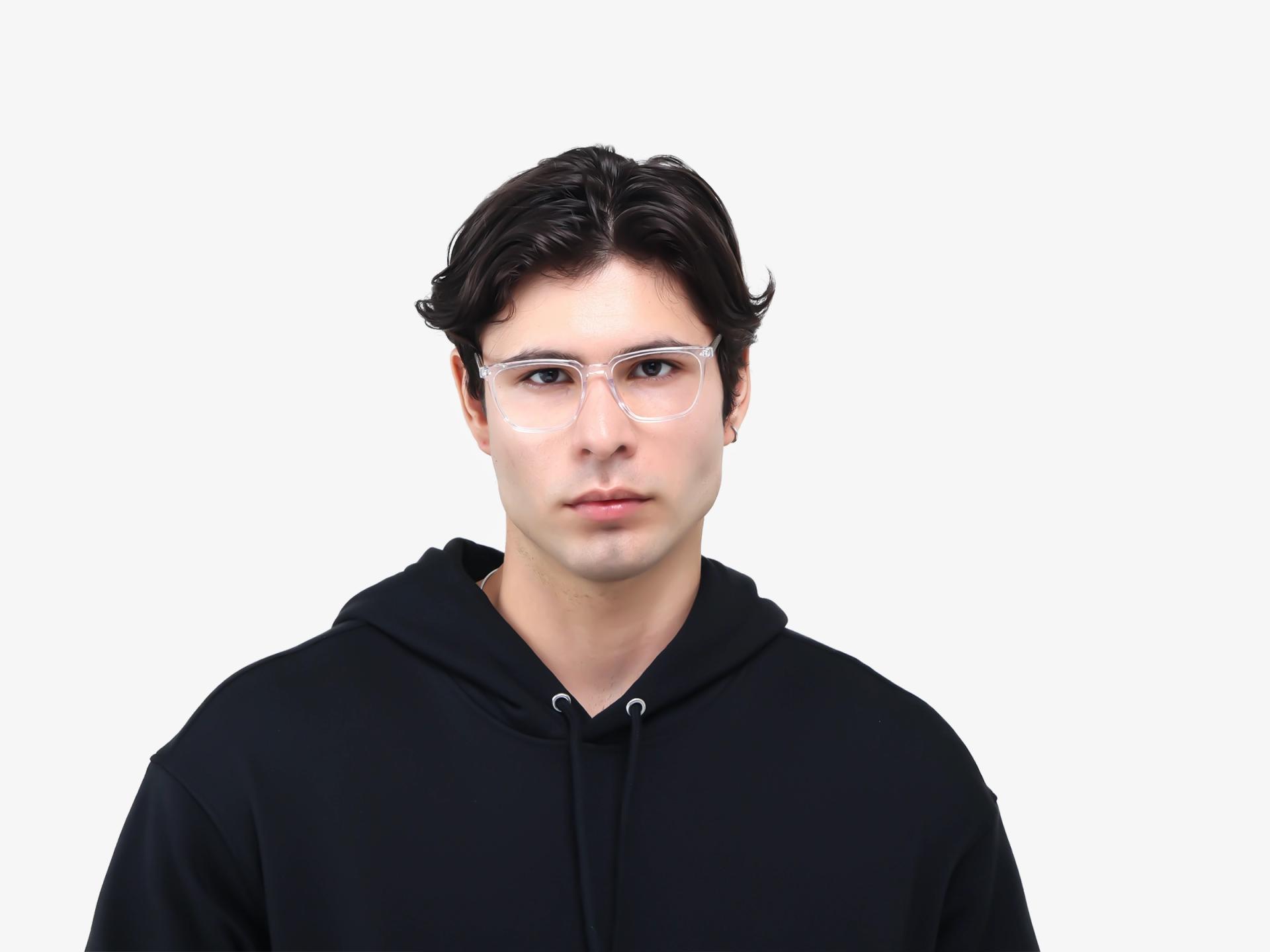 Square Crystal Clear Clip-On Glasses - Green & Yellow Lenses
