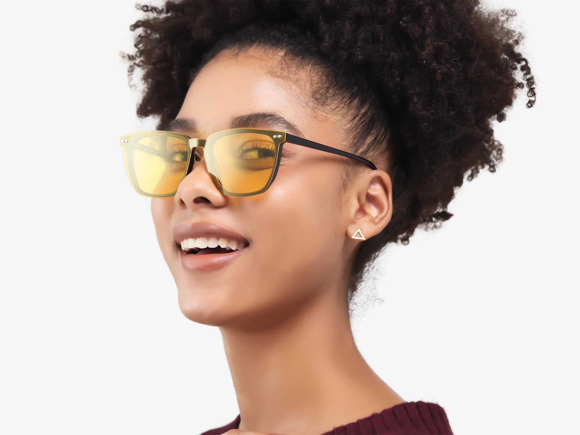 Navy Blue Magnetic Clip-On Glasses – Green & Yellow
