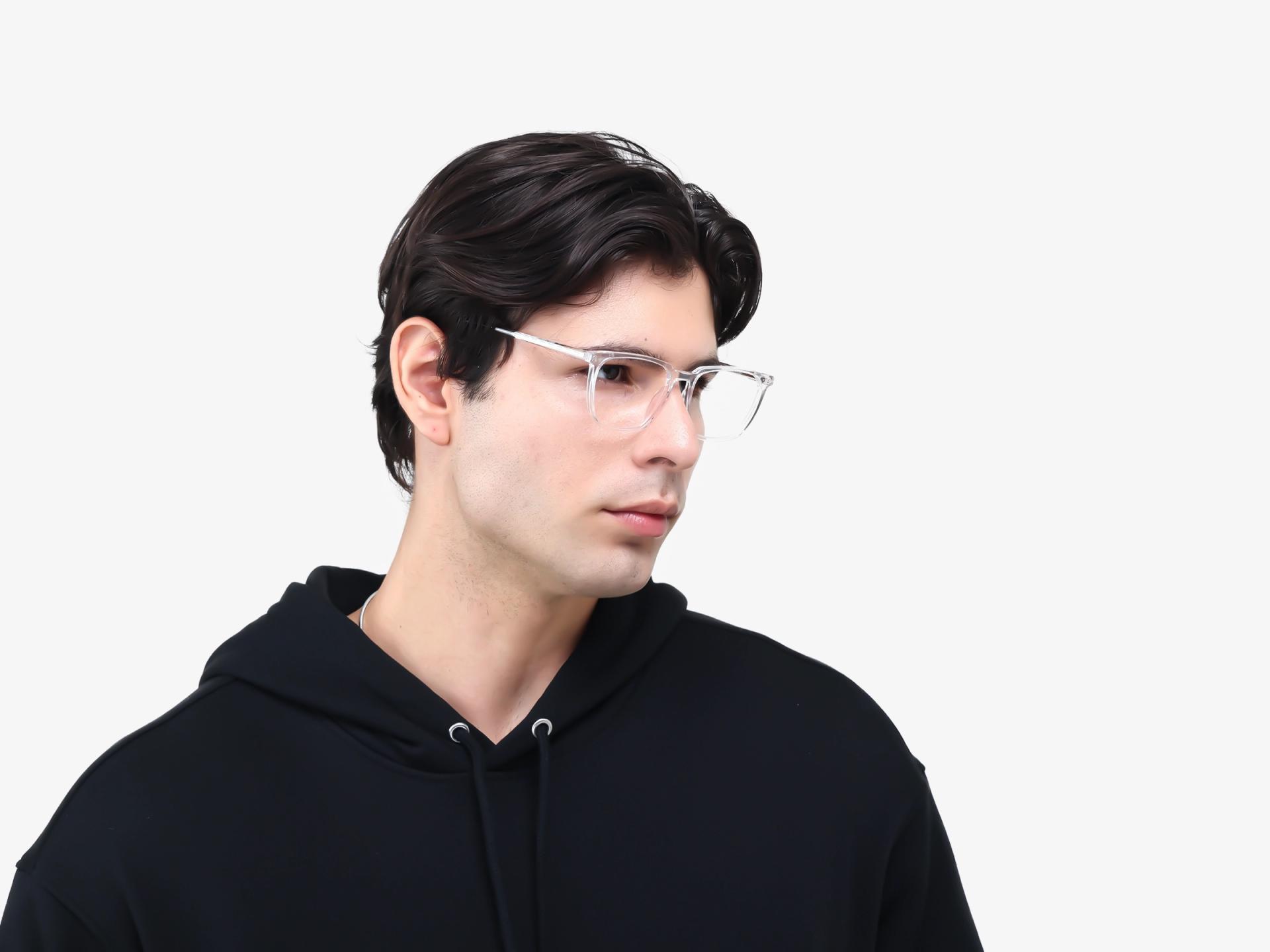 Square Crystal Clear Clip-On Glasses - Green & Yellow Lenses