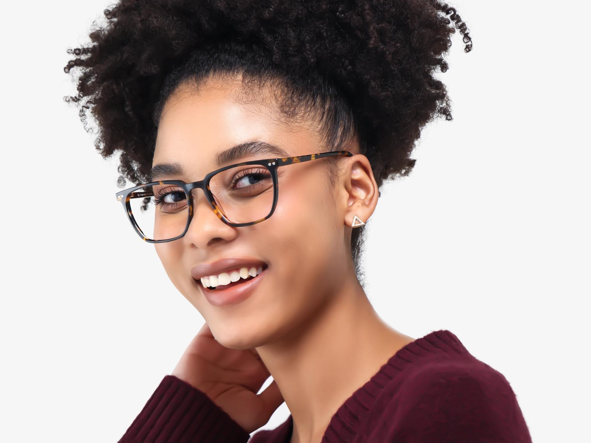 Square Tortoise Green & Yellow Clip-On Glasses
