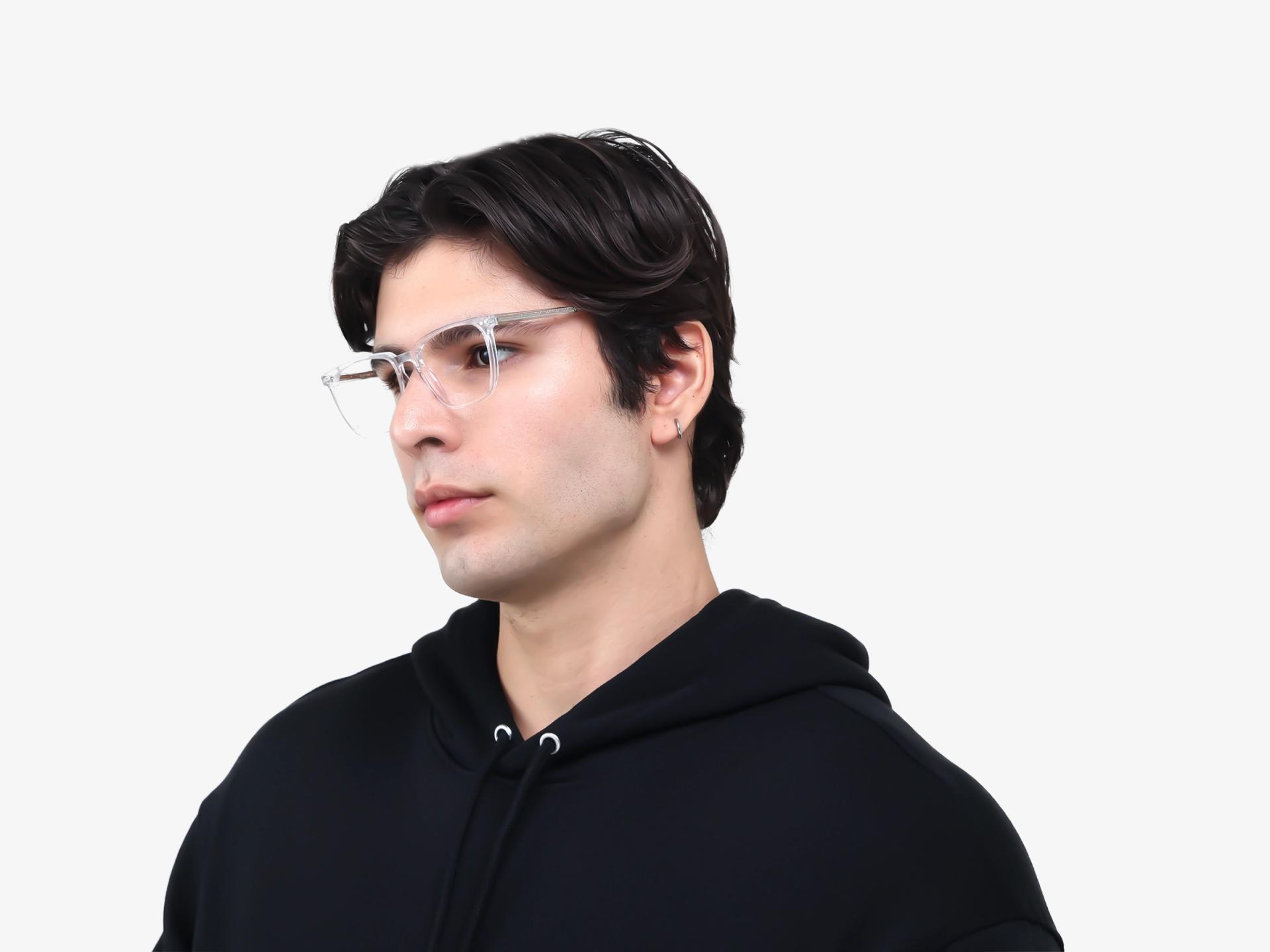 Square Crystal Clear Clip-On Glasses - Green & Yellow Lenses
