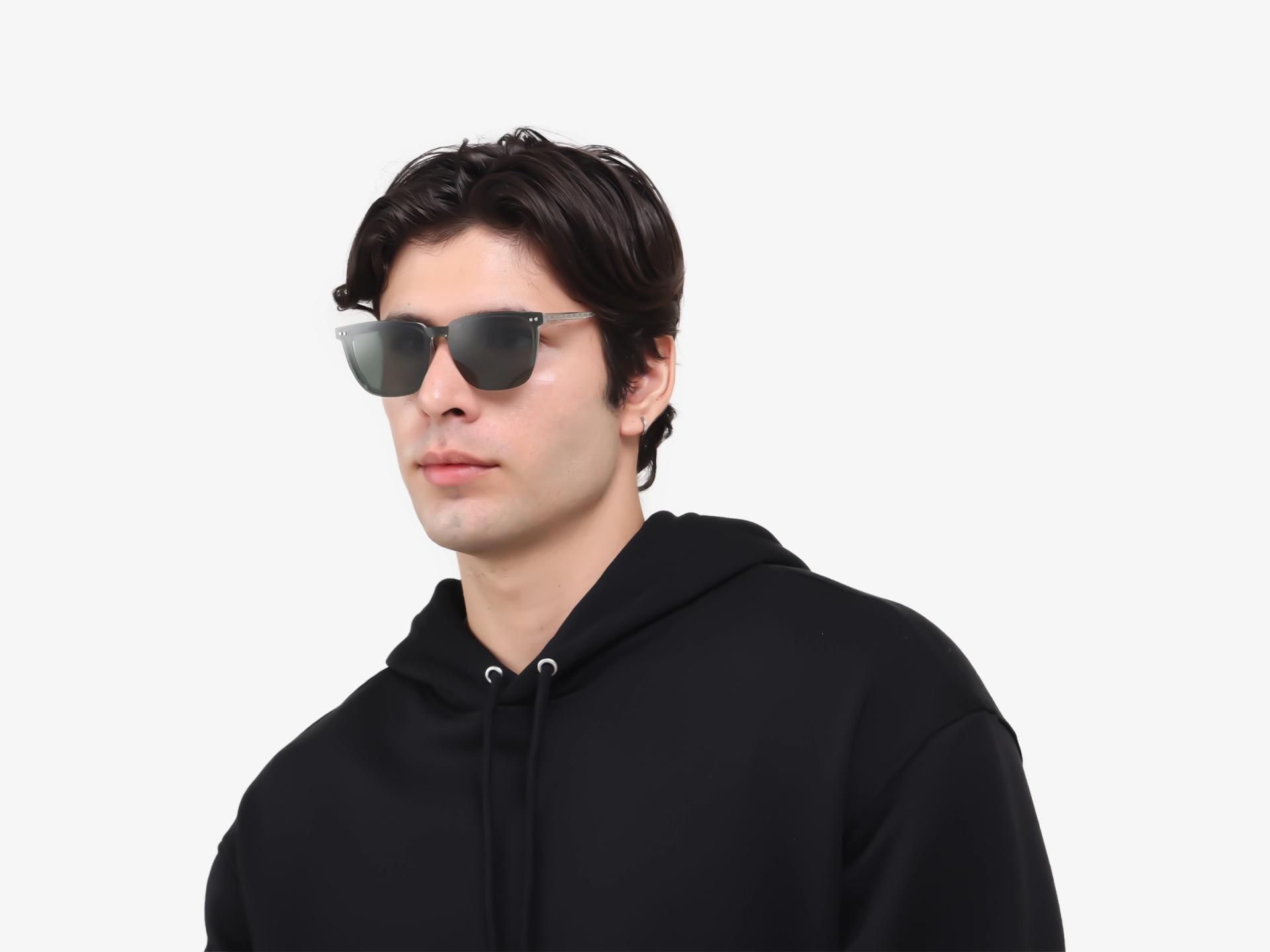 Square Crystal Clear Clip-On Glasses - Green & Yellow Lenses