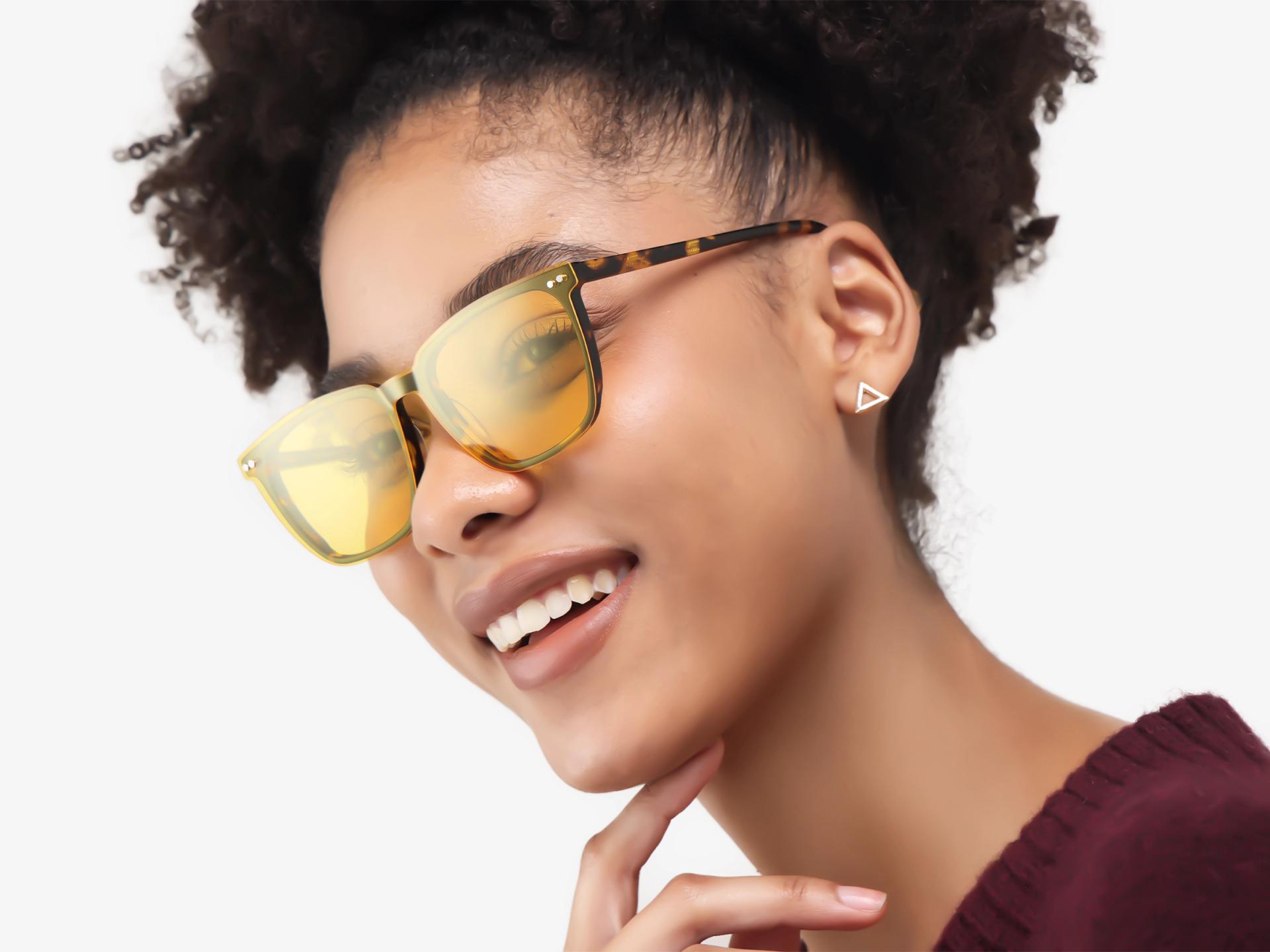 Square Tortoise Green & Yellow Clip-On Glasses