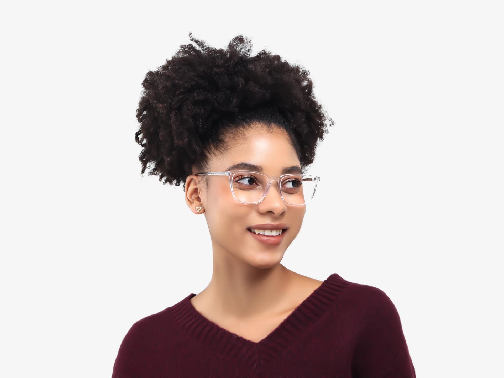 Square Crystal Clear Clip-On Glasses - Green & Yellow Lenses