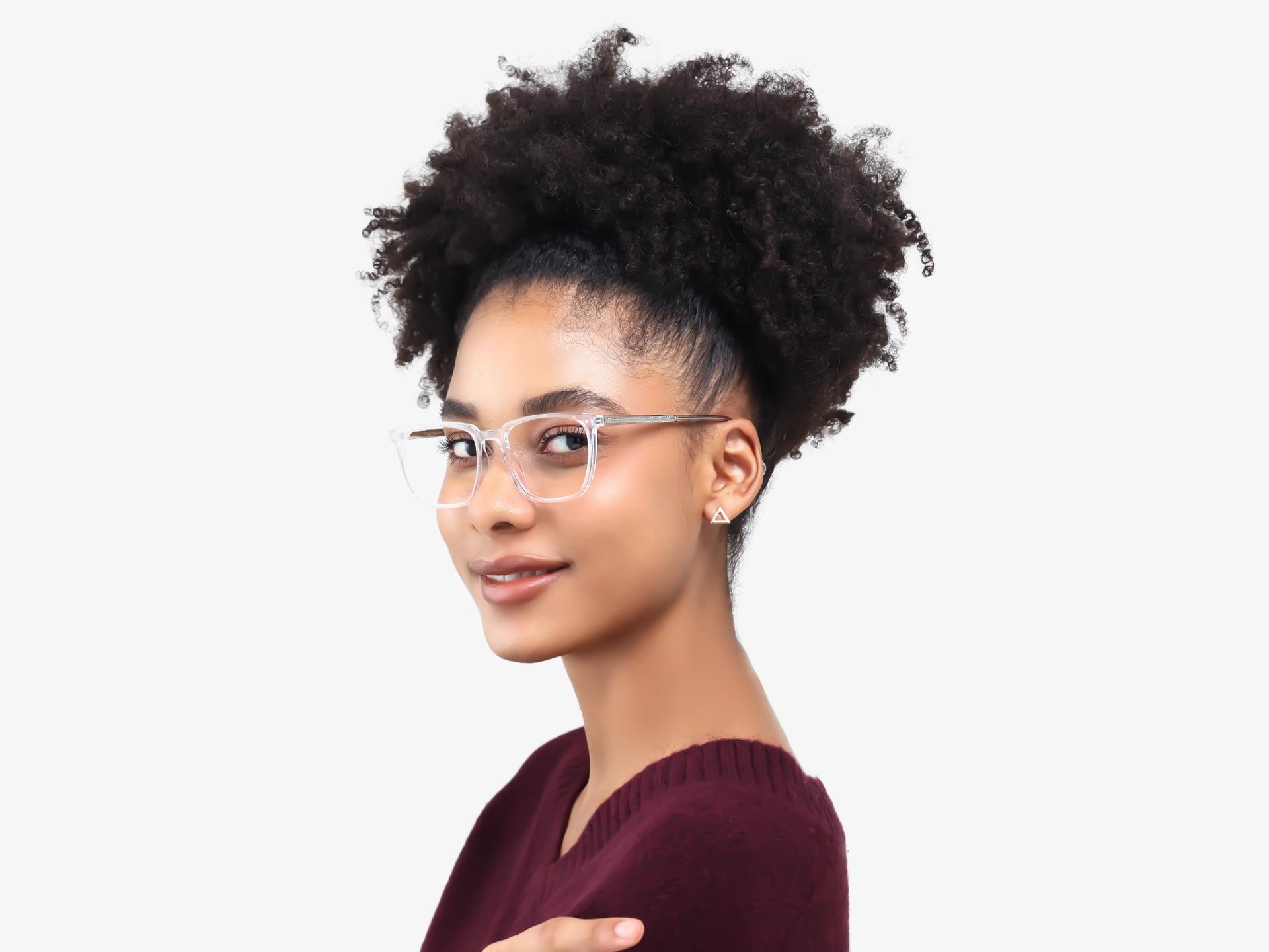 Square Crystal Clear Clip-On Glasses - Green & Yellow Lenses