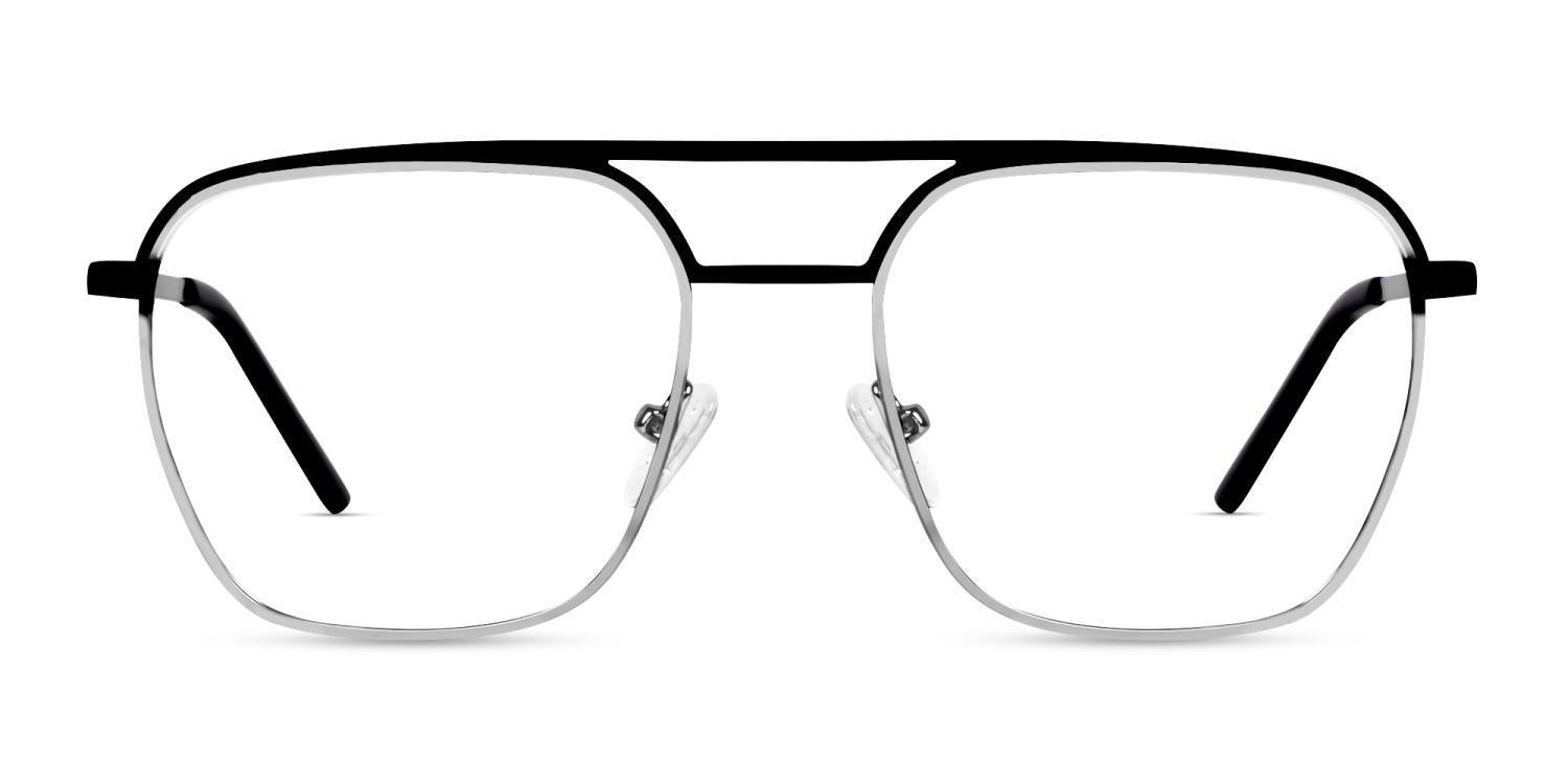 Silver & Black Square Metal Pilot Glasses-1