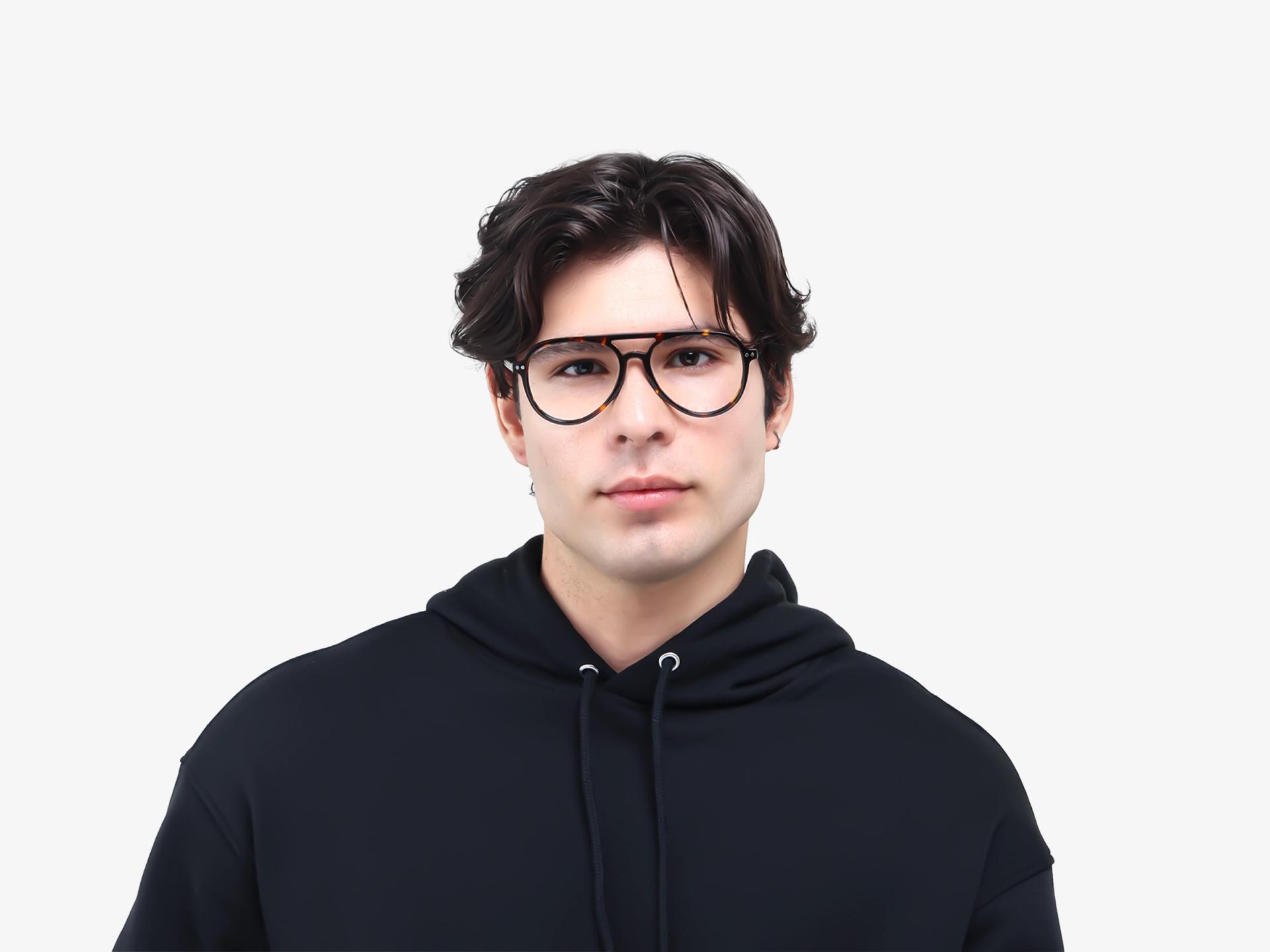 Tortoise Pilot Frame with Green & Yellow Clip-On