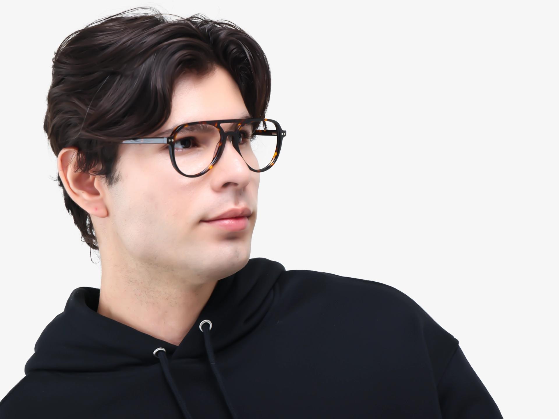 Tortoise Pilot Frame with Green & Yellow Clip-On