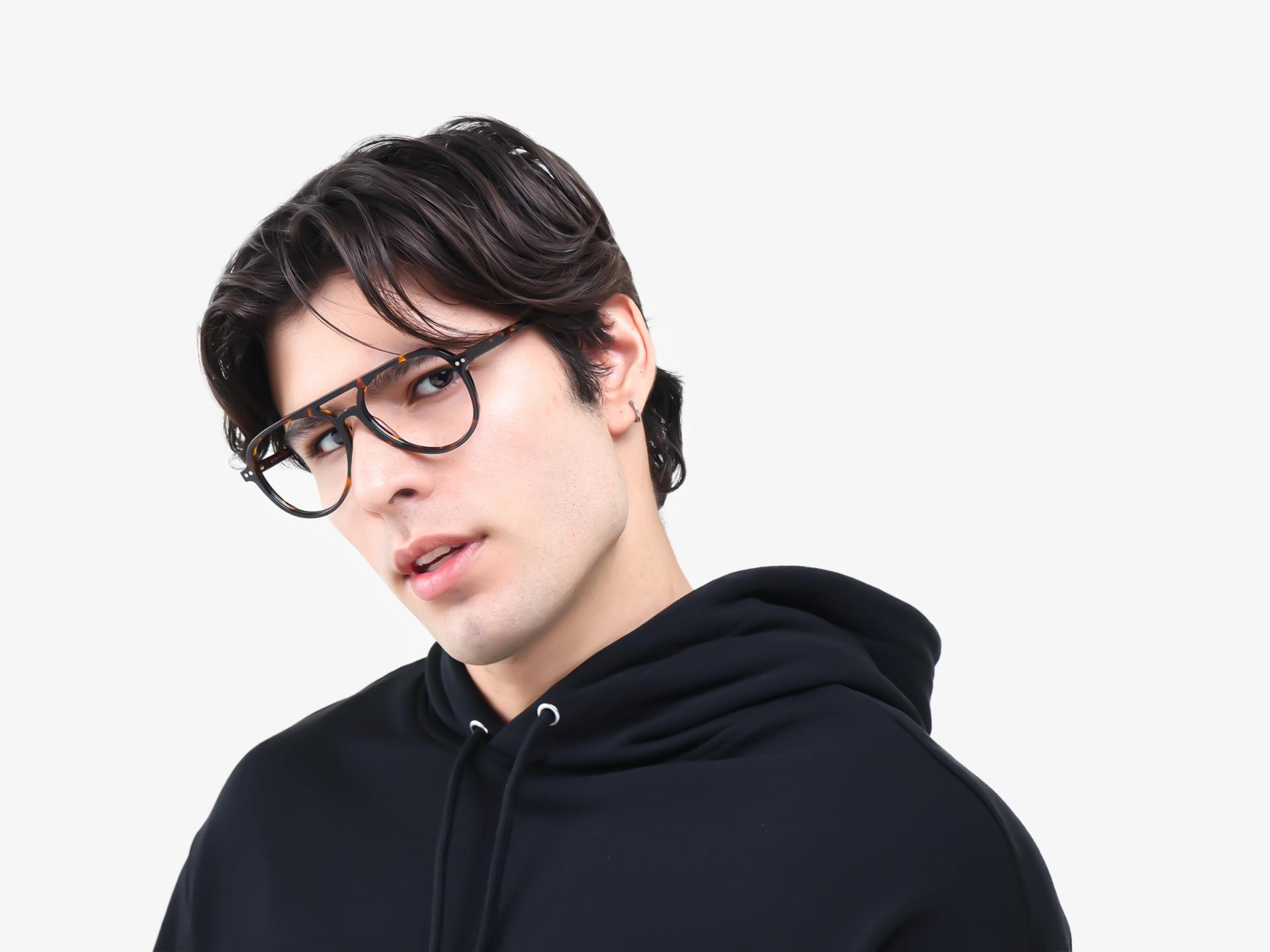 Tortoise Pilot Frame with Green & Yellow Clip-On