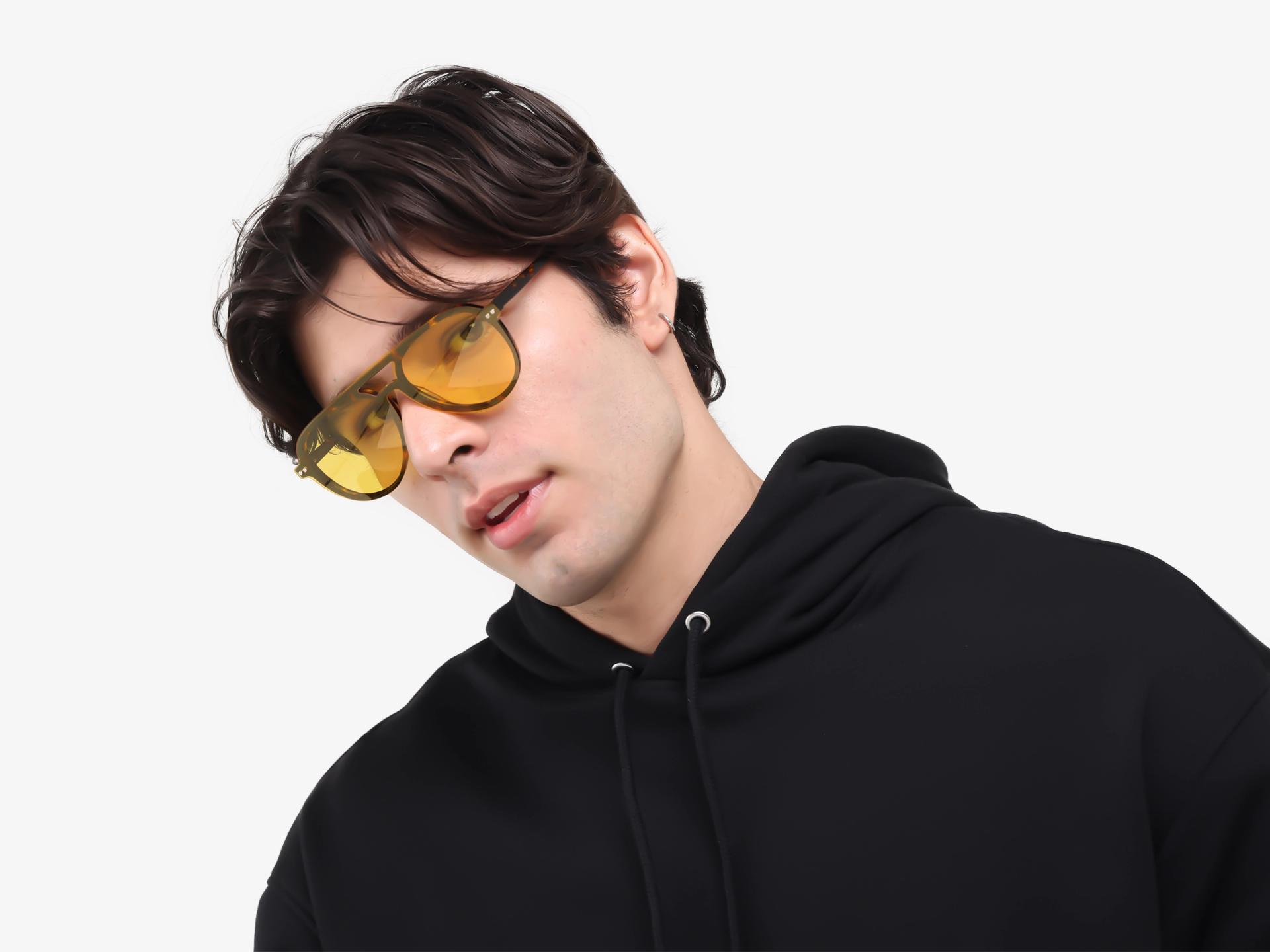 Tortoise Pilot Frame with Green & Yellow Clip-On
