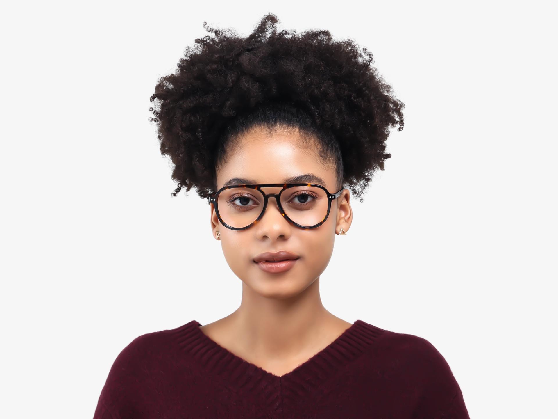 Tortoise Pilot Frame with Green & Yellow Clip-On