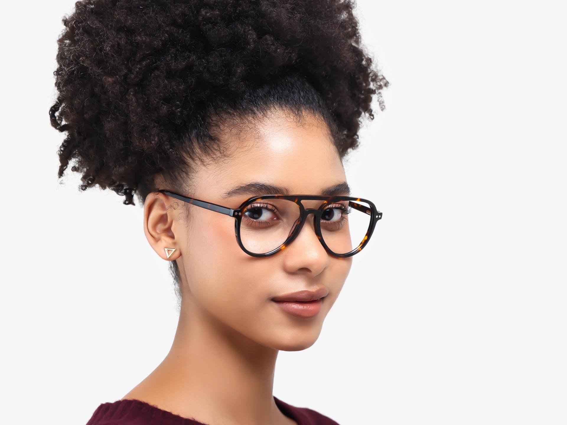 Tortoise Pilot Frame with Green & Yellow Clip-On
