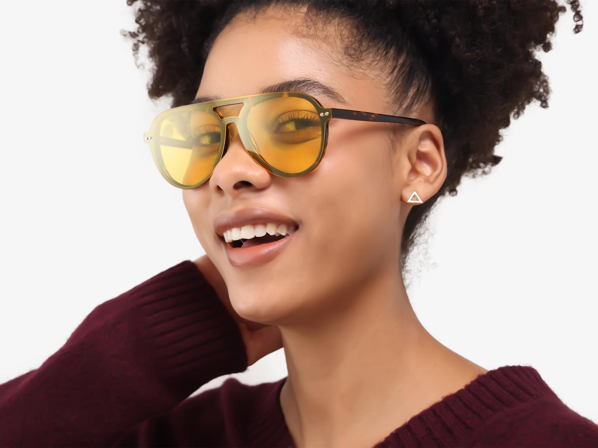 Tortoise Pilot Frame with Green & Yellow Clip-On