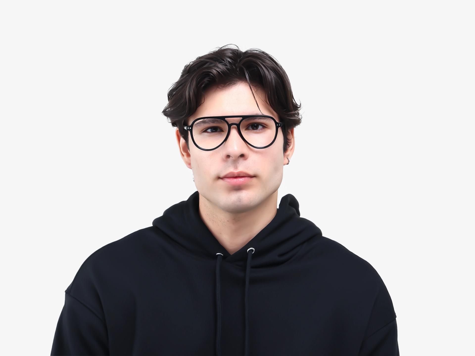 Black Pilot Double Bridge Clip-On Glasses