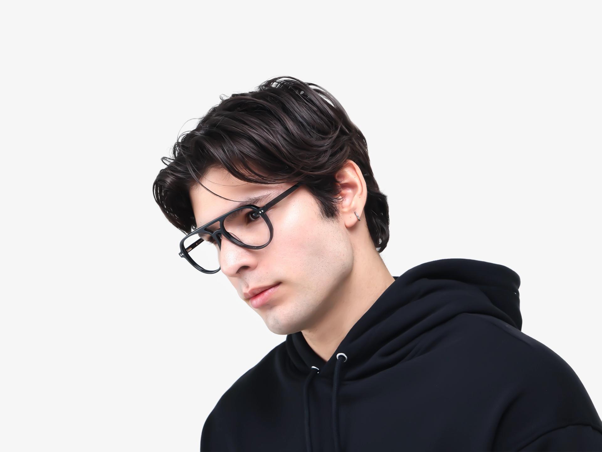 Black Pilot Double Bridge Clip-On Glasses