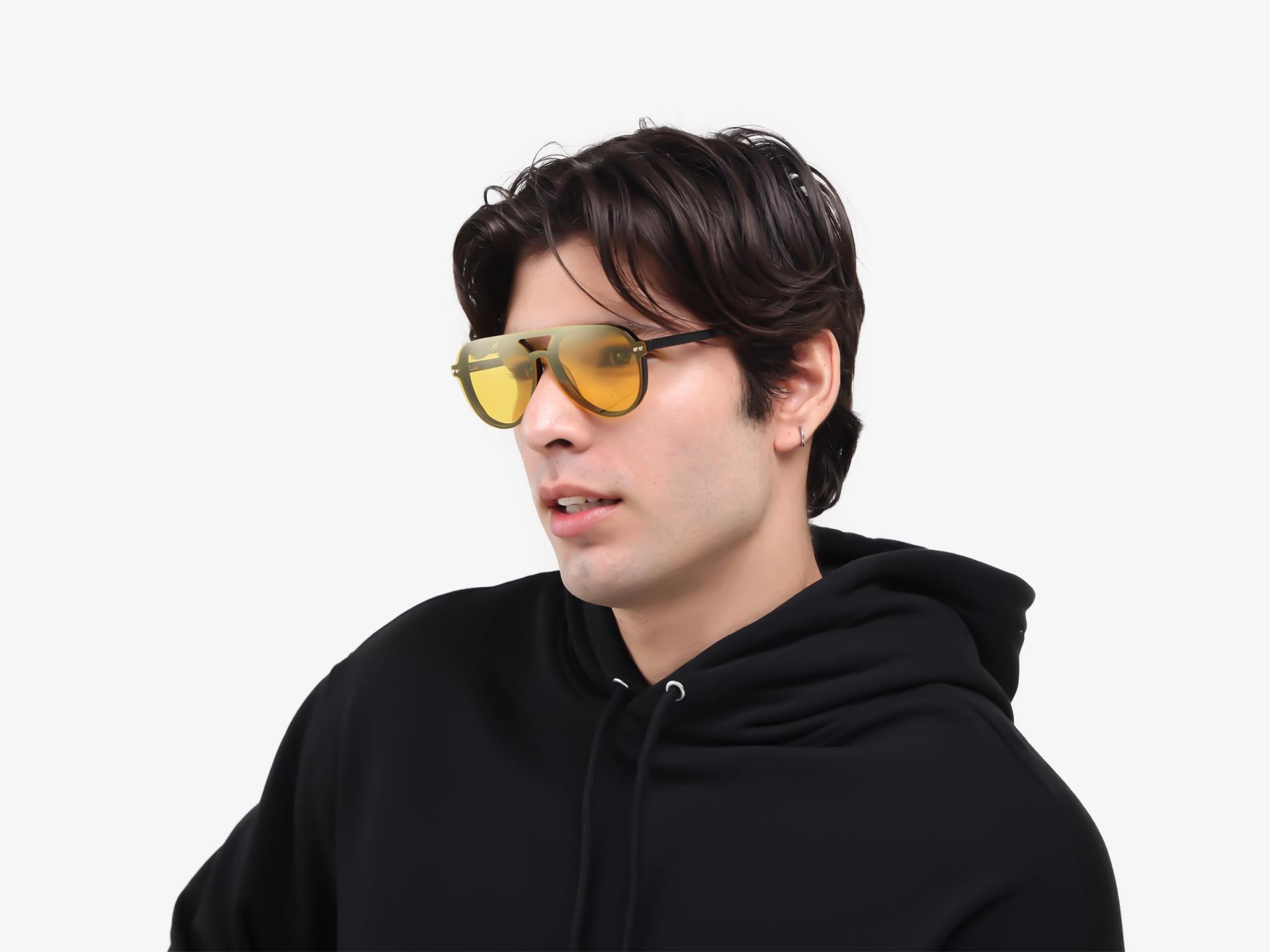Black Pilot Double Bridge Clip-On Glasses