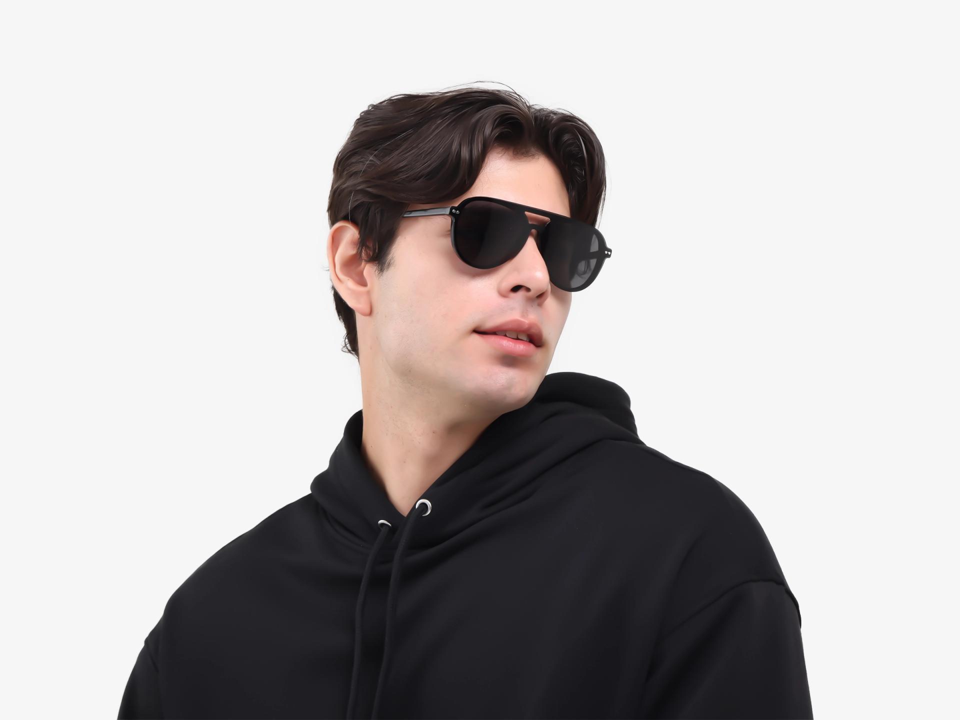 Black Pilot Double Bridge Clip-On Glasses