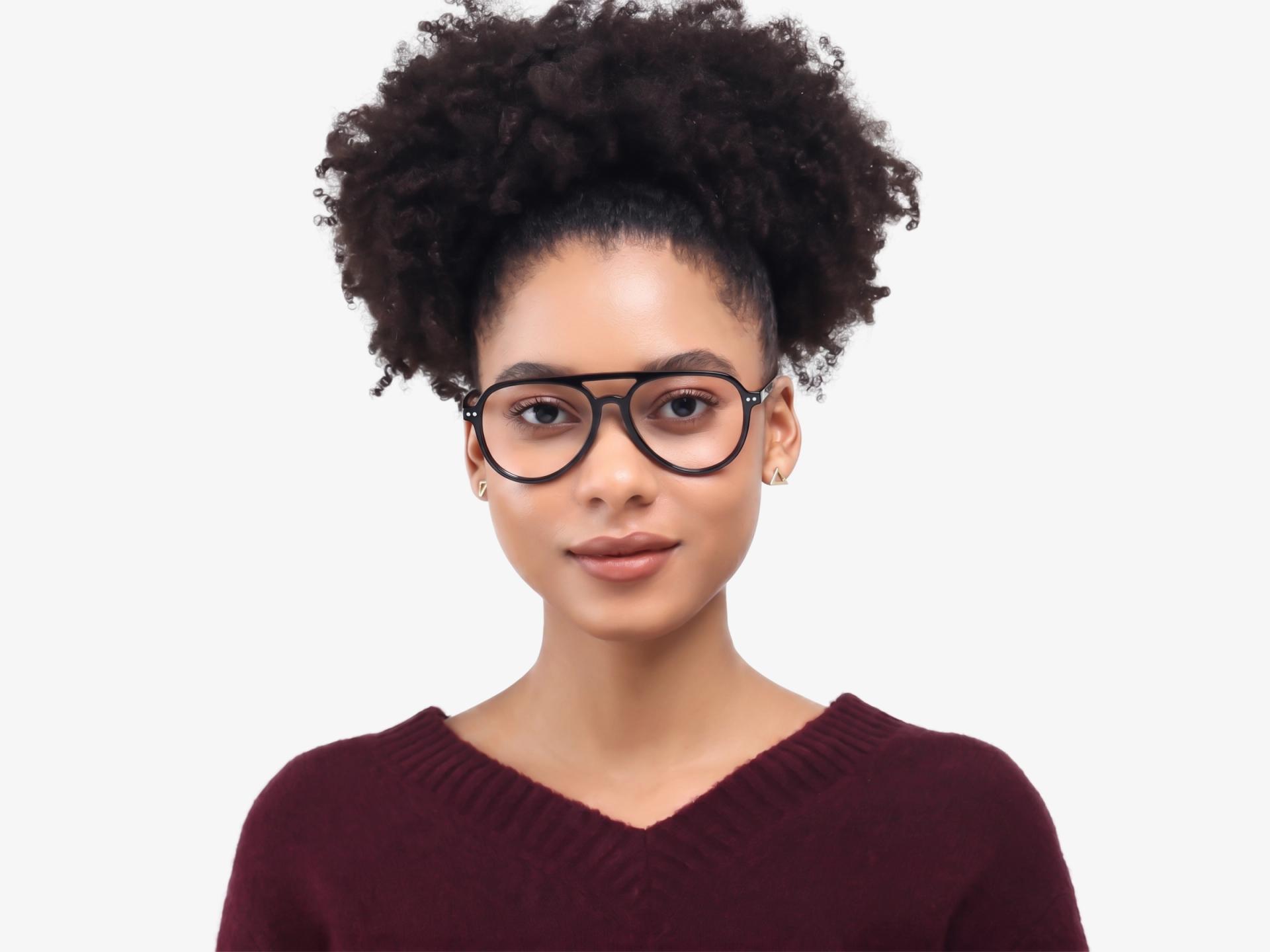 Black Pilot Double Bridge Clip-On Glasses