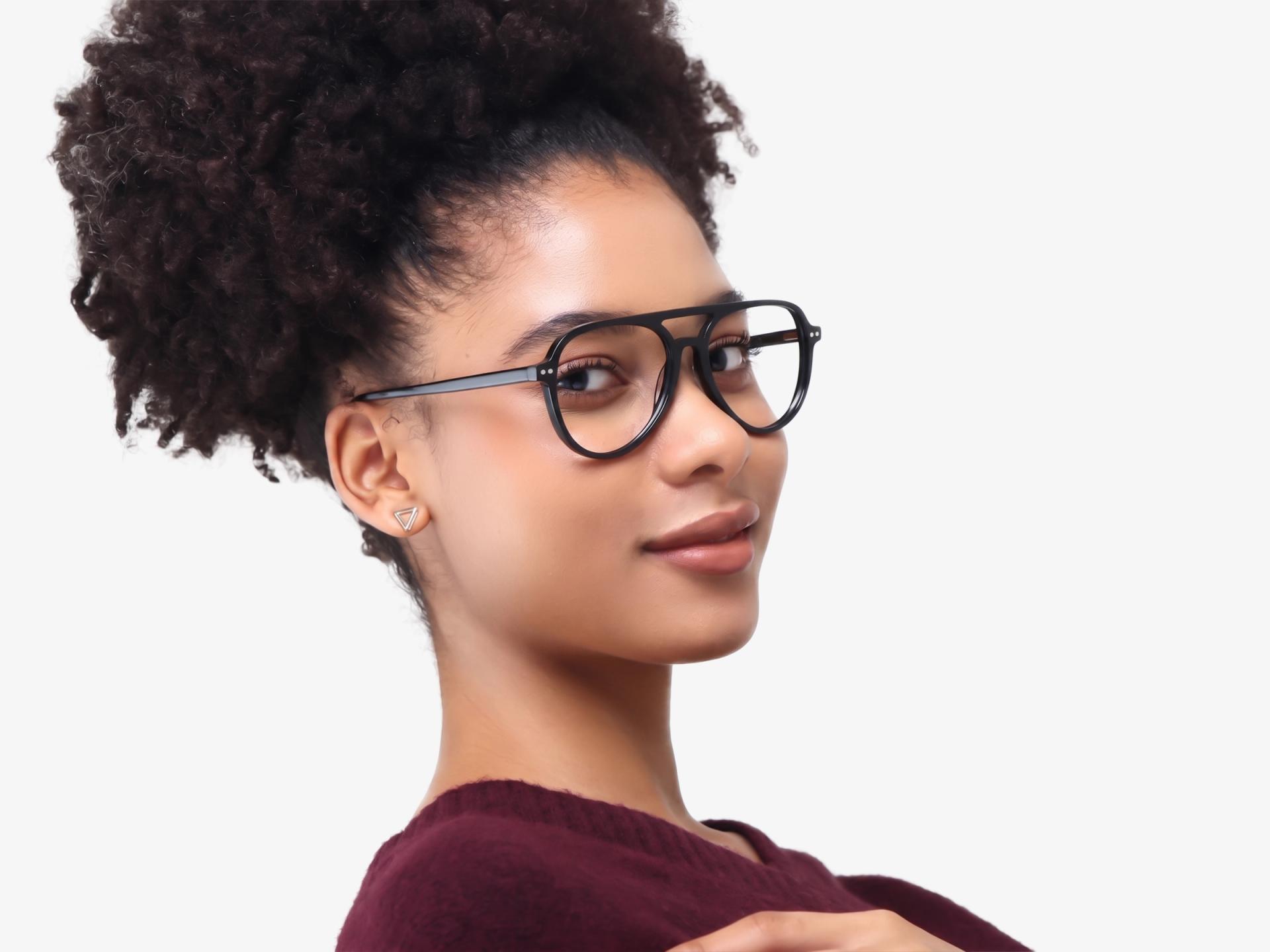 Black Pilot Double Bridge Clip-On Glasses