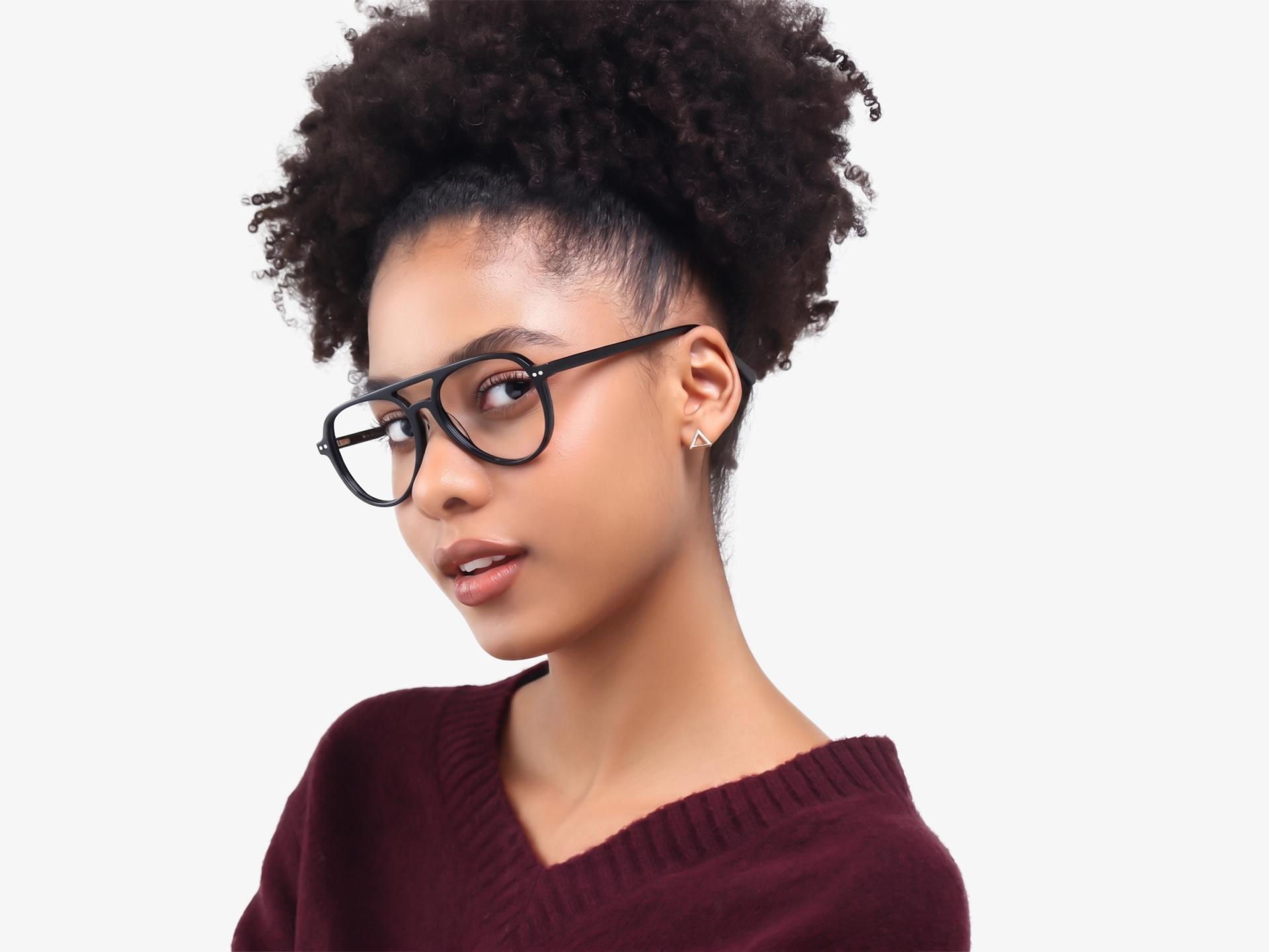 Black Pilot Double Bridge Clip-On Glasses