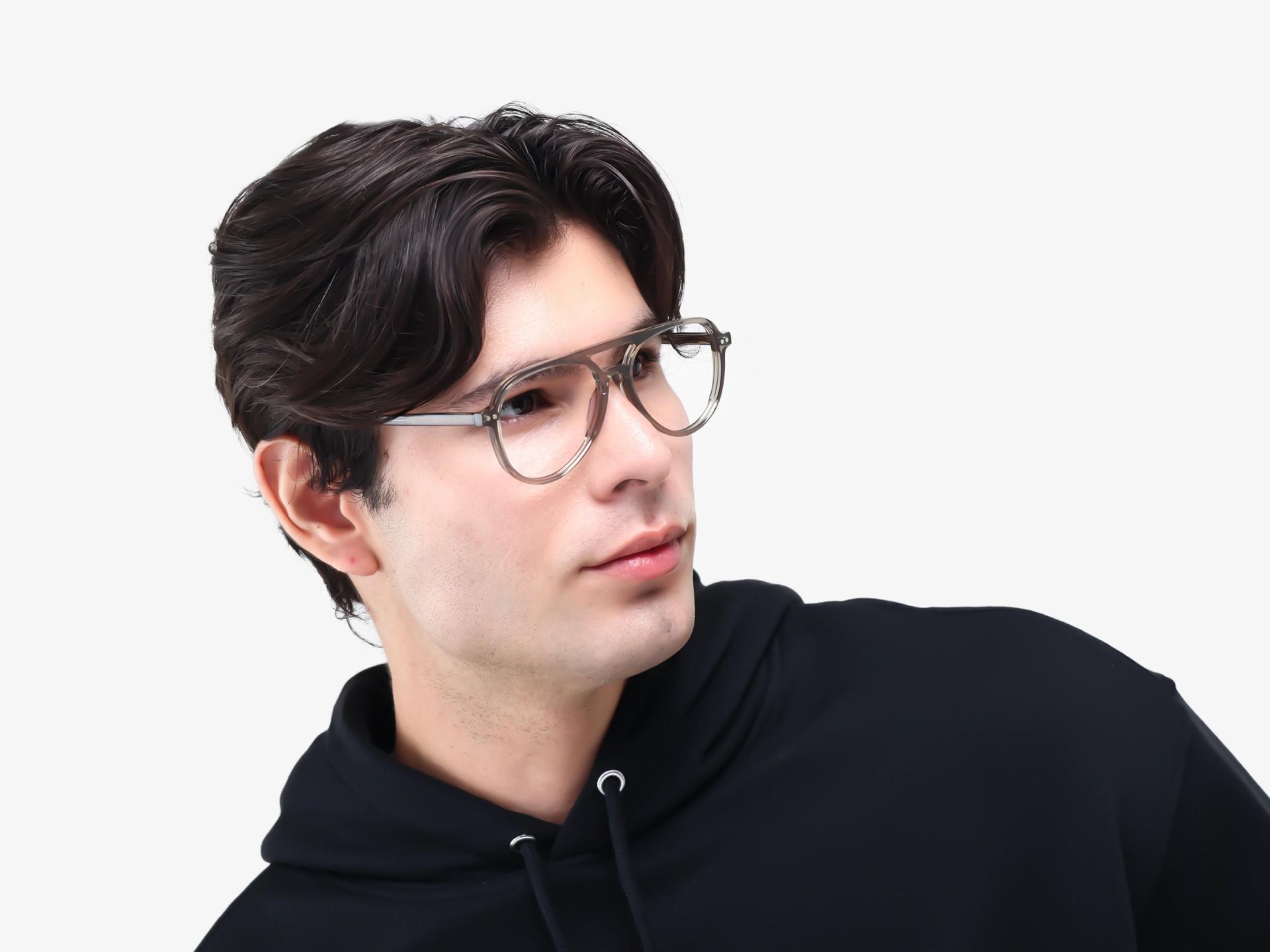 Crystal Grey Clip-On Glasses with Green & Yellow Lenses