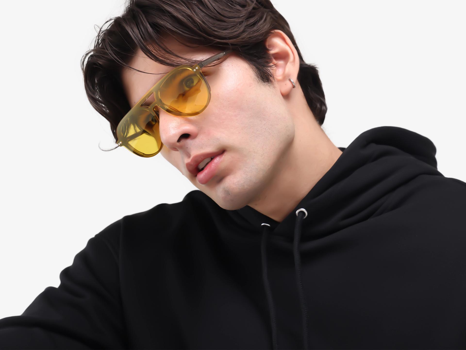 Crystal Grey Clip-On Glasses with Green & Yellow Lenses