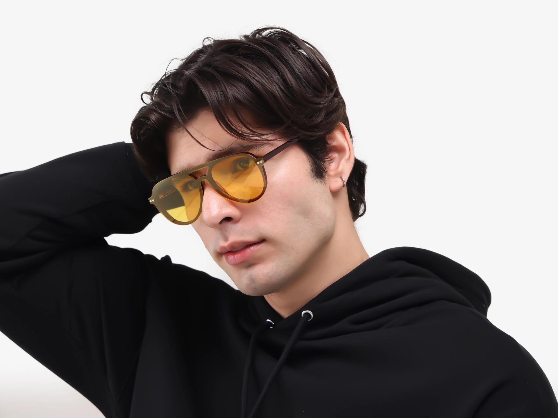 Dark Chestnut Magnetic Clip-On prescription Glasses – Green & Yellow