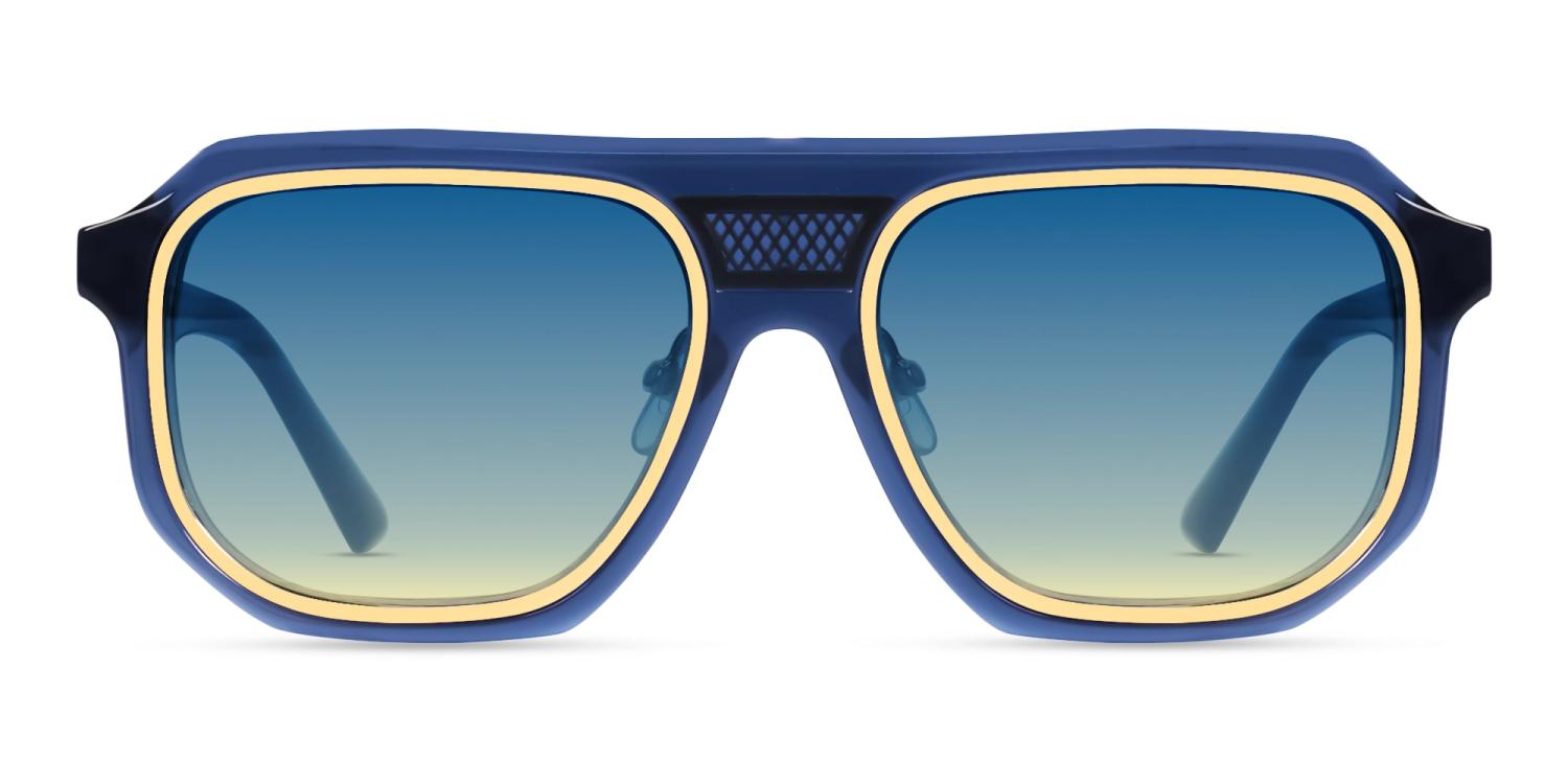 Blue Vintage Pilot Sunglasses With Blue Tint