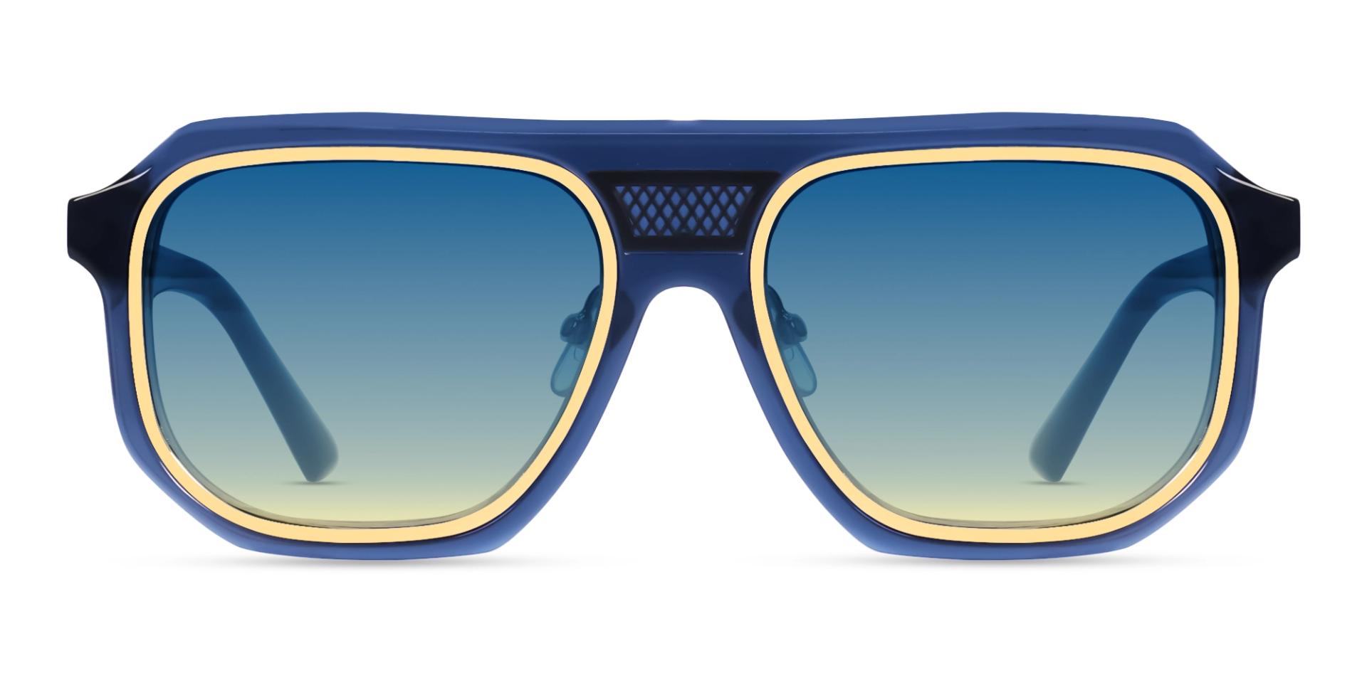 Blue Vintage Pilot Sunglasses With Blue Tint