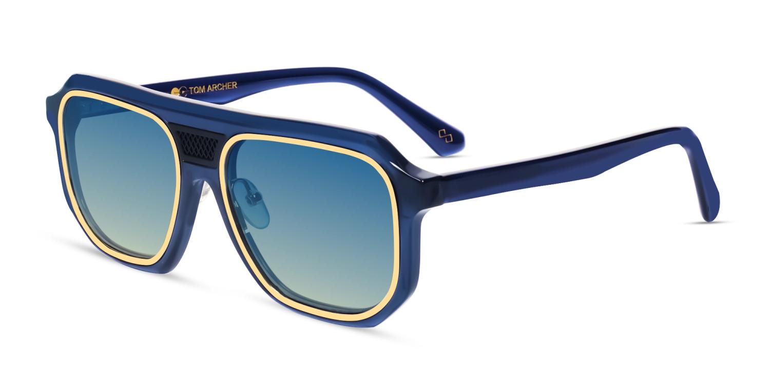 Blue Vintage Pilot Sunglasses With Blue Tint