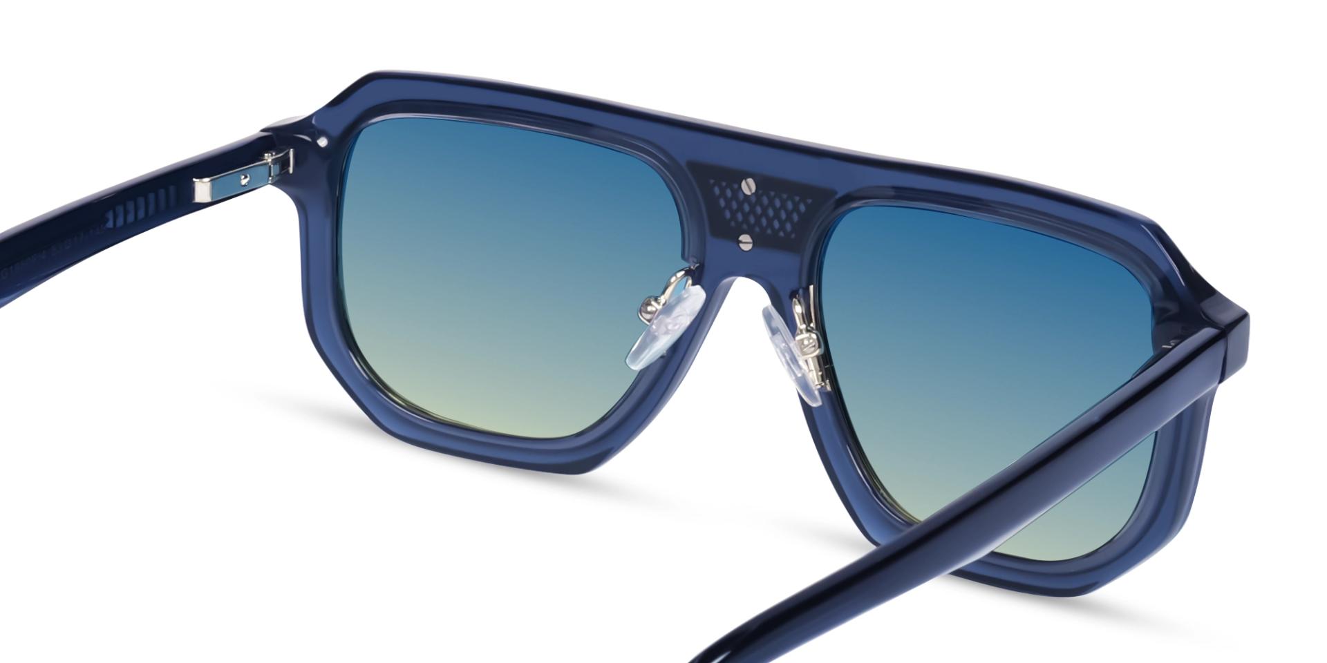 Blue Vintage Pilot Sunglasses With Blue Tint